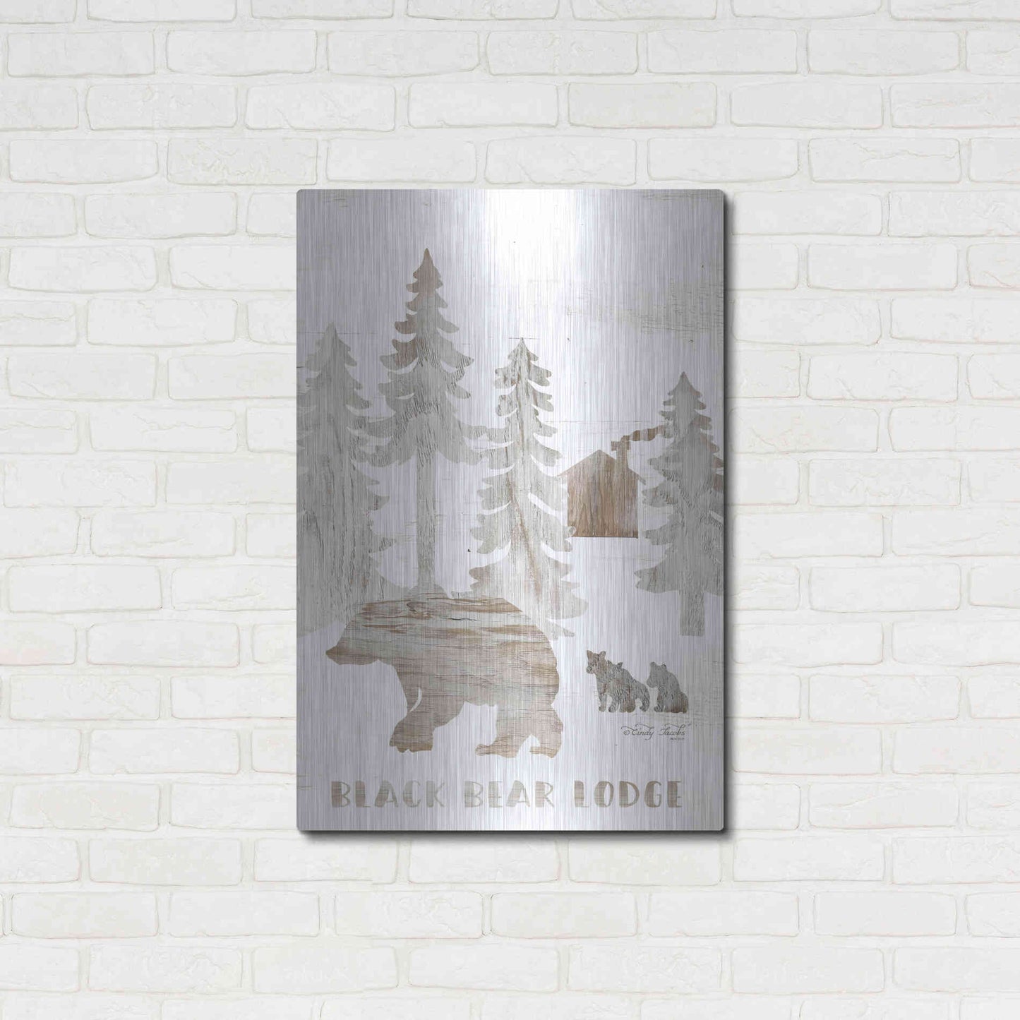 Luxe Metal Art 'Black Bear Lodge' by Cindy Jacobs, Metal Wall Art,24x36