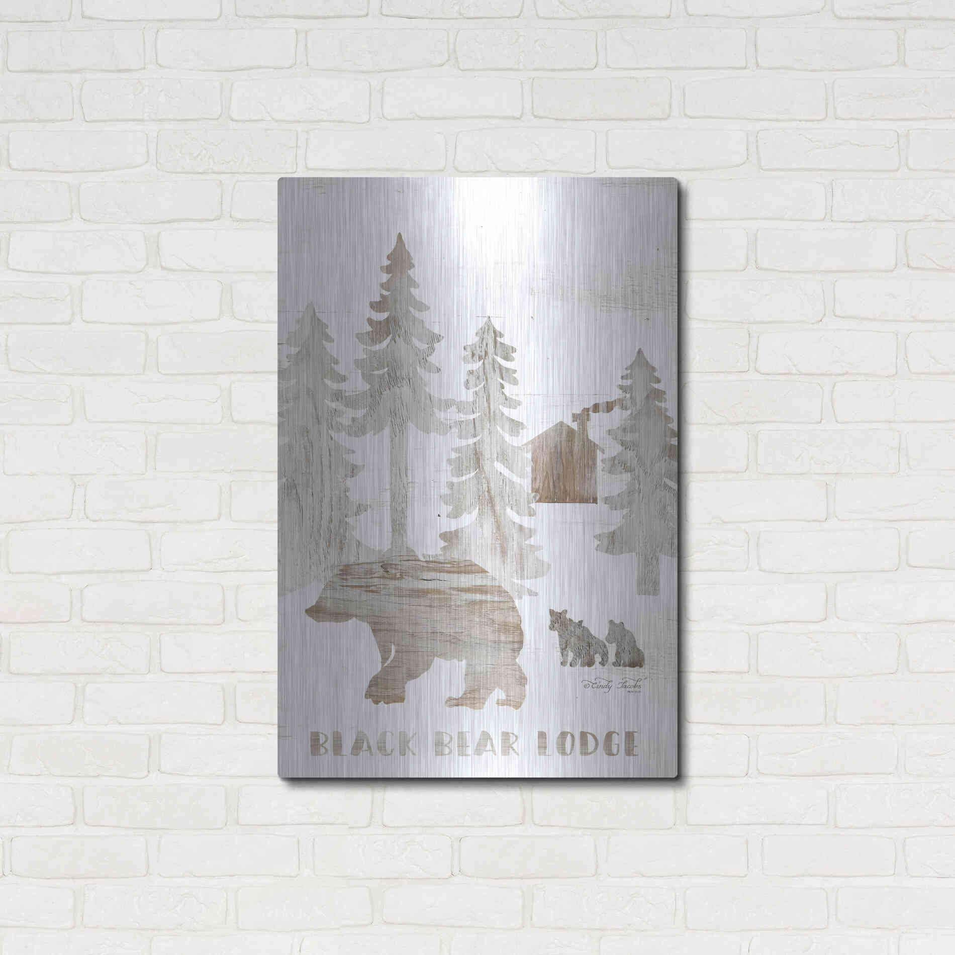 Luxe Metal Art 'Black Bear Lodge' by Cindy Jacobs, Metal Wall Art,24x36