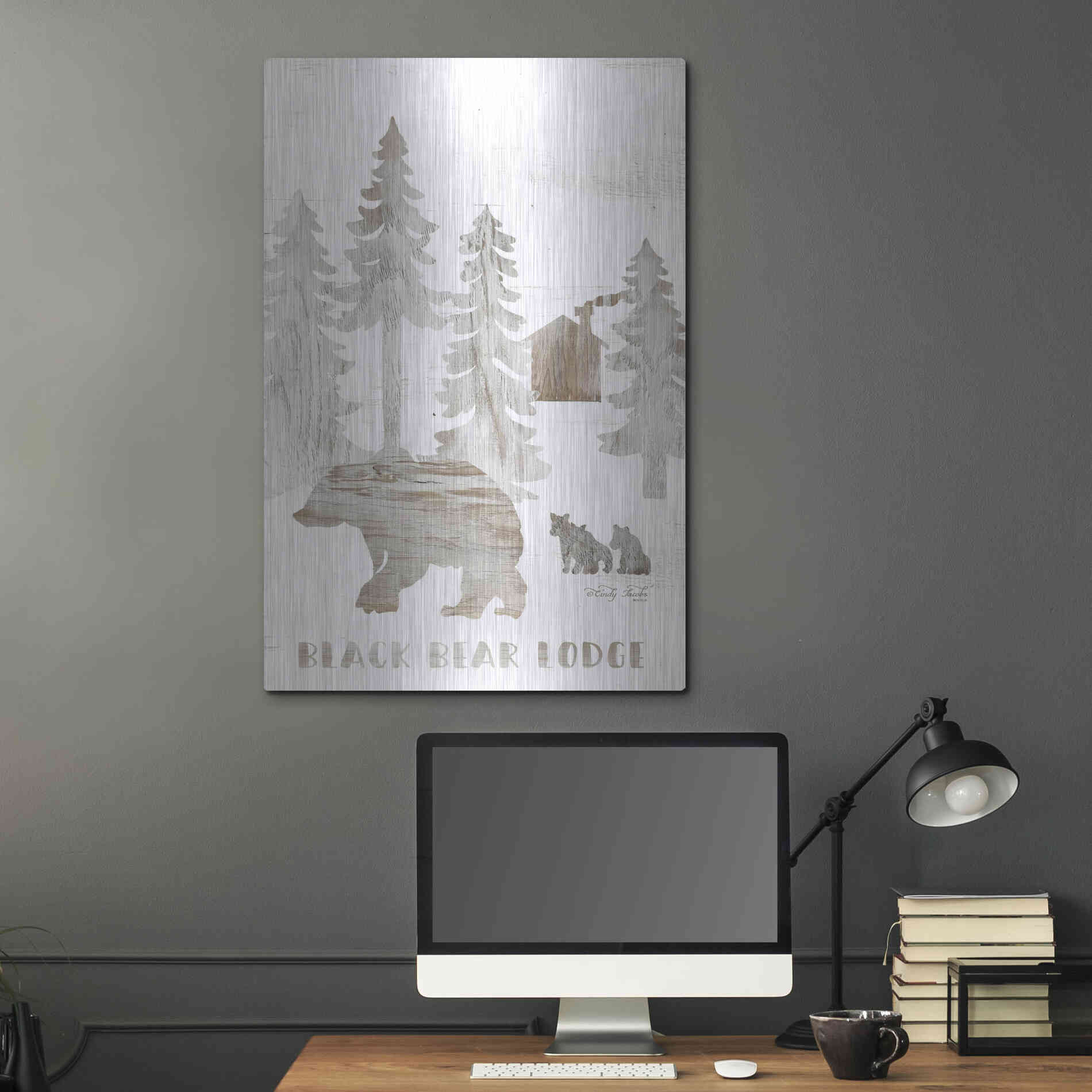 Luxe Metal Art 'Black Bear Lodge' by Cindy Jacobs, Metal Wall Art,24x36