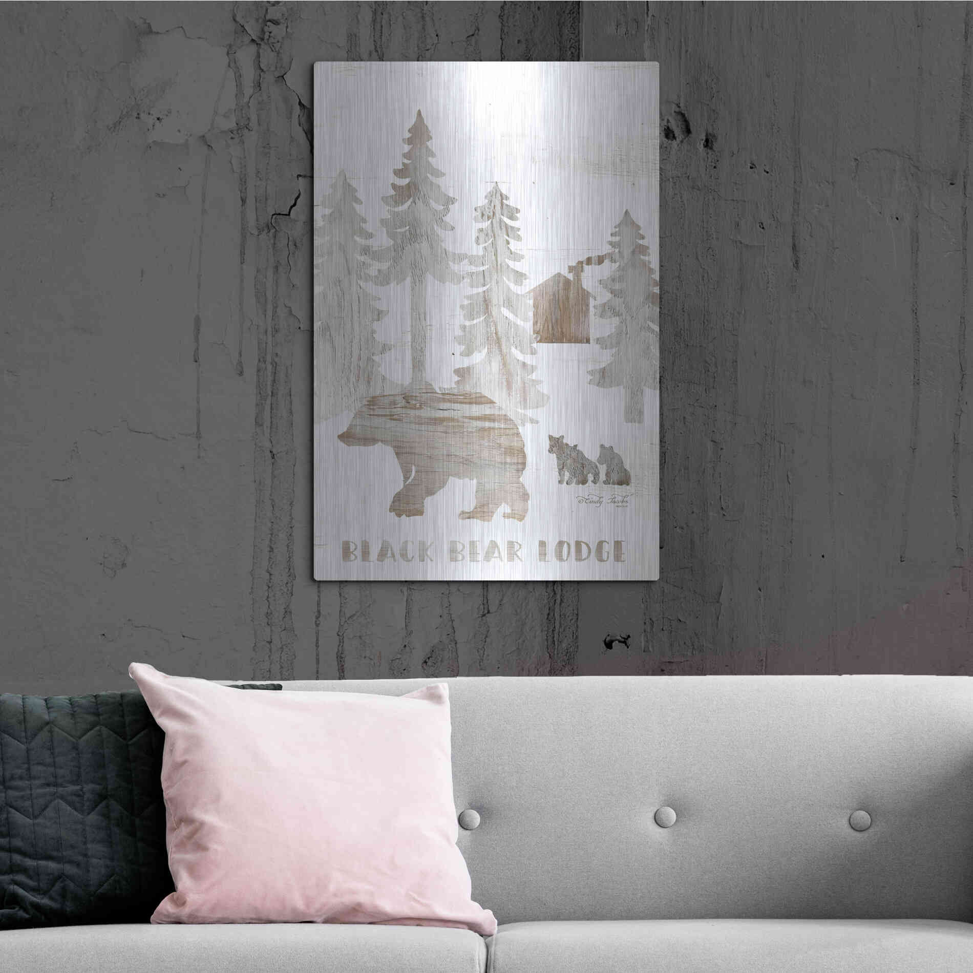 Luxe Metal Art 'Black Bear Lodge' by Cindy Jacobs, Metal Wall Art,24x36