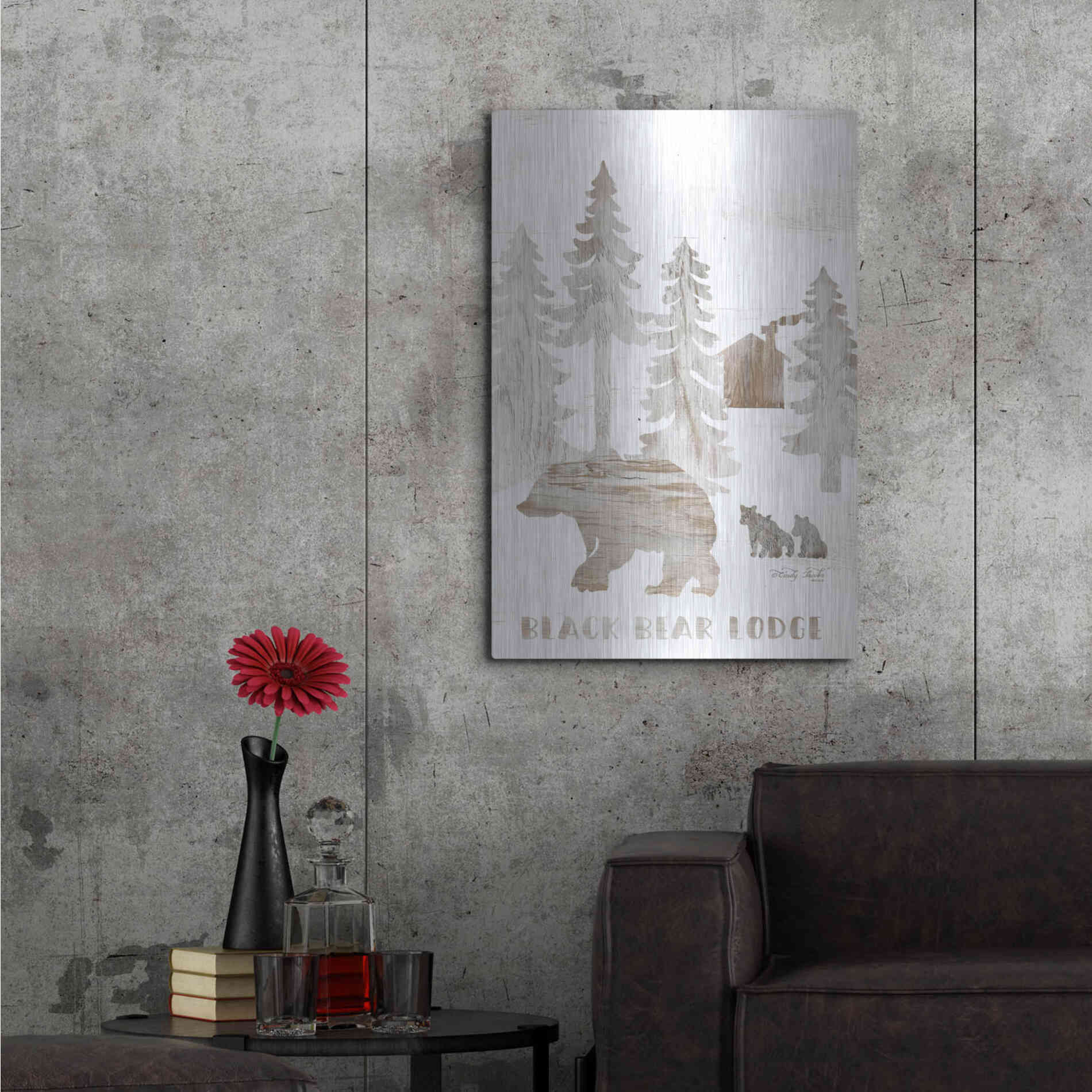 Luxe Metal Art 'Black Bear Lodge' by Cindy Jacobs, Metal Wall Art,24x36