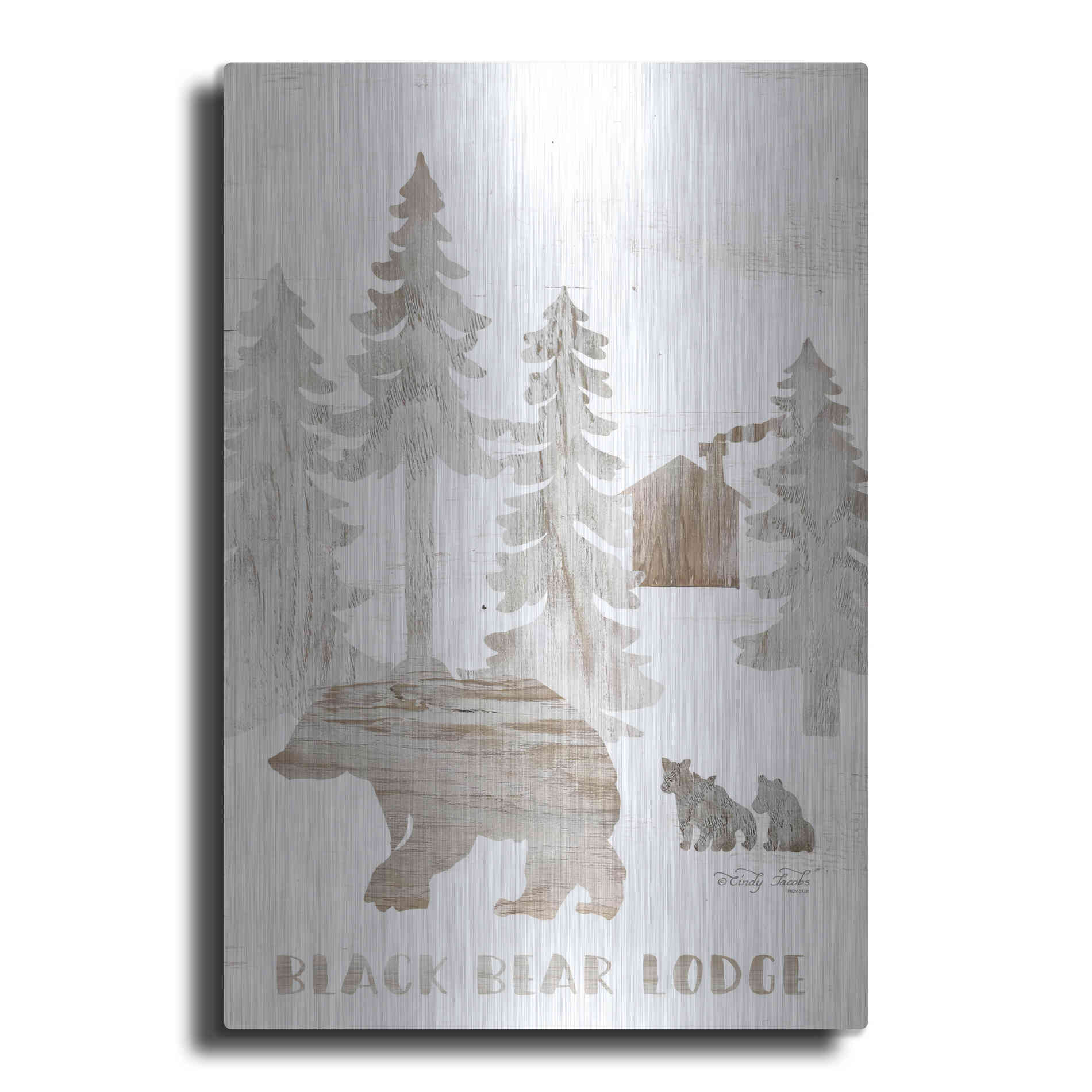 Luxe Metal Art 'Black Bear Lodge' by Cindy Jacobs, Metal Wall Art