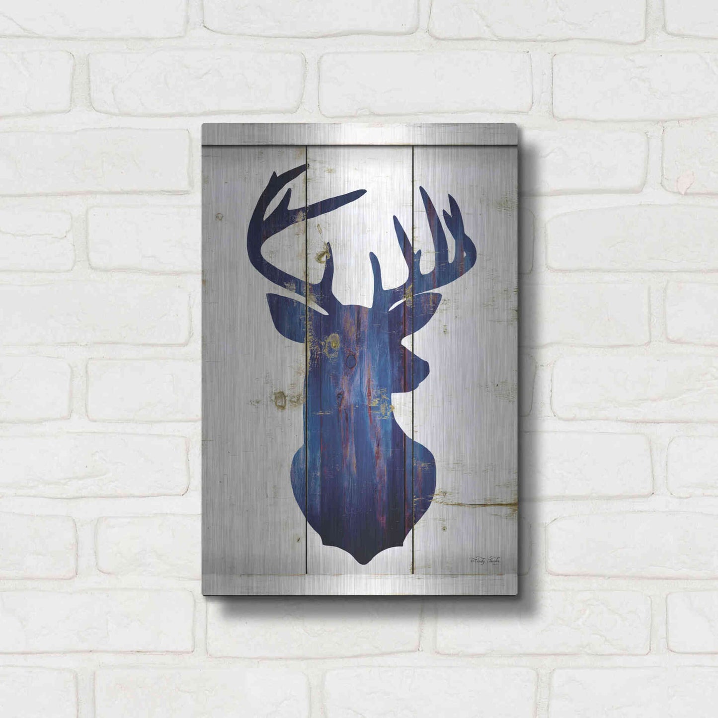 Luxe Metal Art 'Midnight Blue Deer III' by Cindy Jacobs, Metal Wall Art,12x16