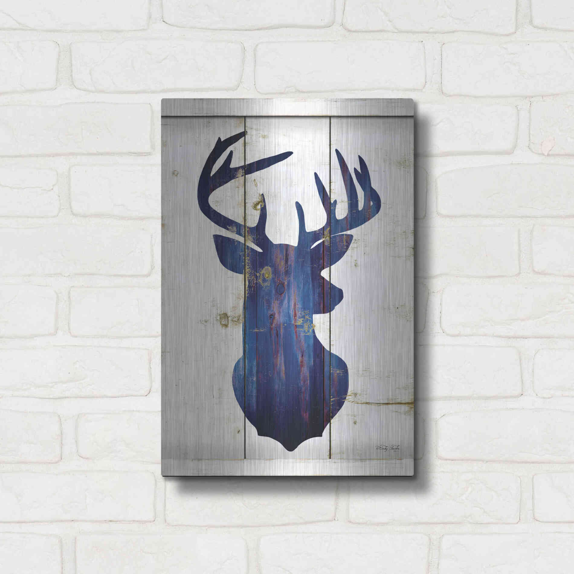 Luxe Metal Art 'Midnight Blue Deer III' by Cindy Jacobs, Metal Wall Art,12x16