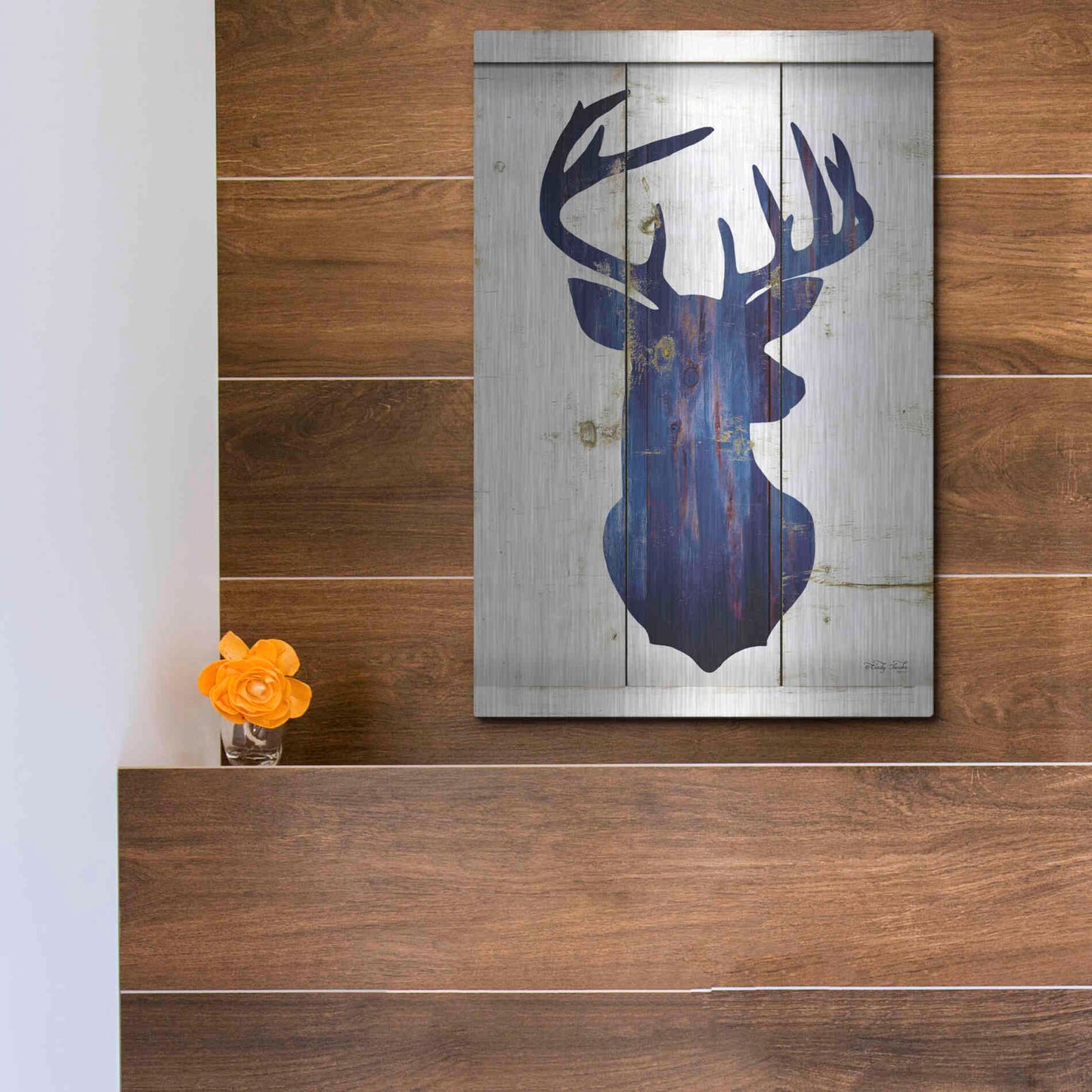 Luxe Metal Art 'Midnight Blue Deer III' by Cindy Jacobs, Metal Wall Art,12x16