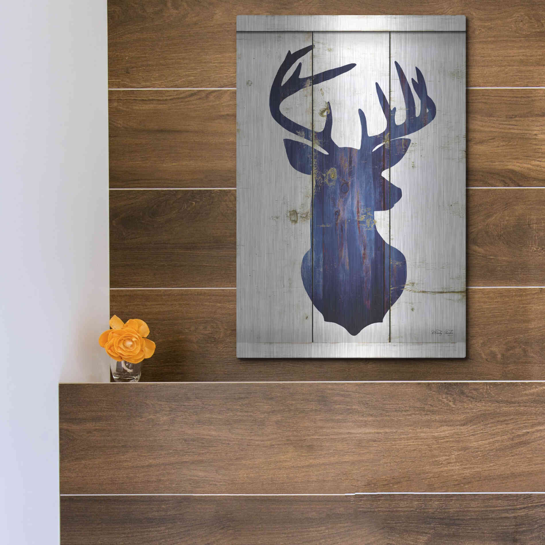Luxe Metal Art 'Midnight Blue Deer III' by Cindy Jacobs, Metal Wall Art,12x16
