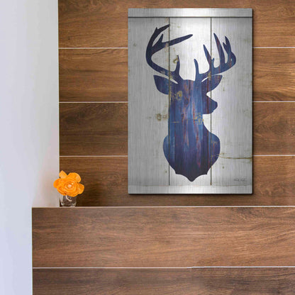 Luxe Metal Art 'Midnight Blue Deer III' by Cindy Jacobs, Metal Wall Art,12x16