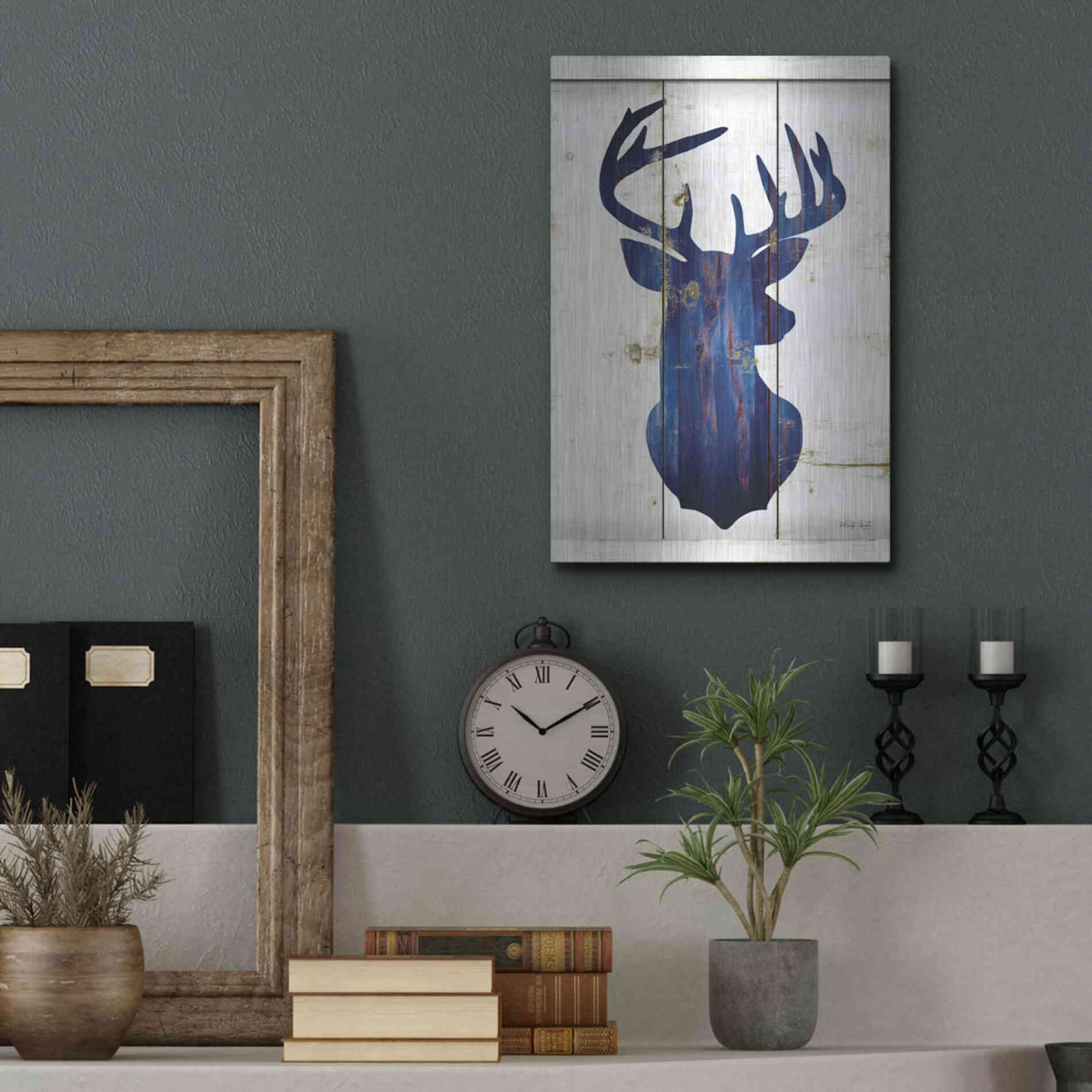 Luxe Metal Art 'Midnight Blue Deer III' by Cindy Jacobs, Metal Wall Art,12x16