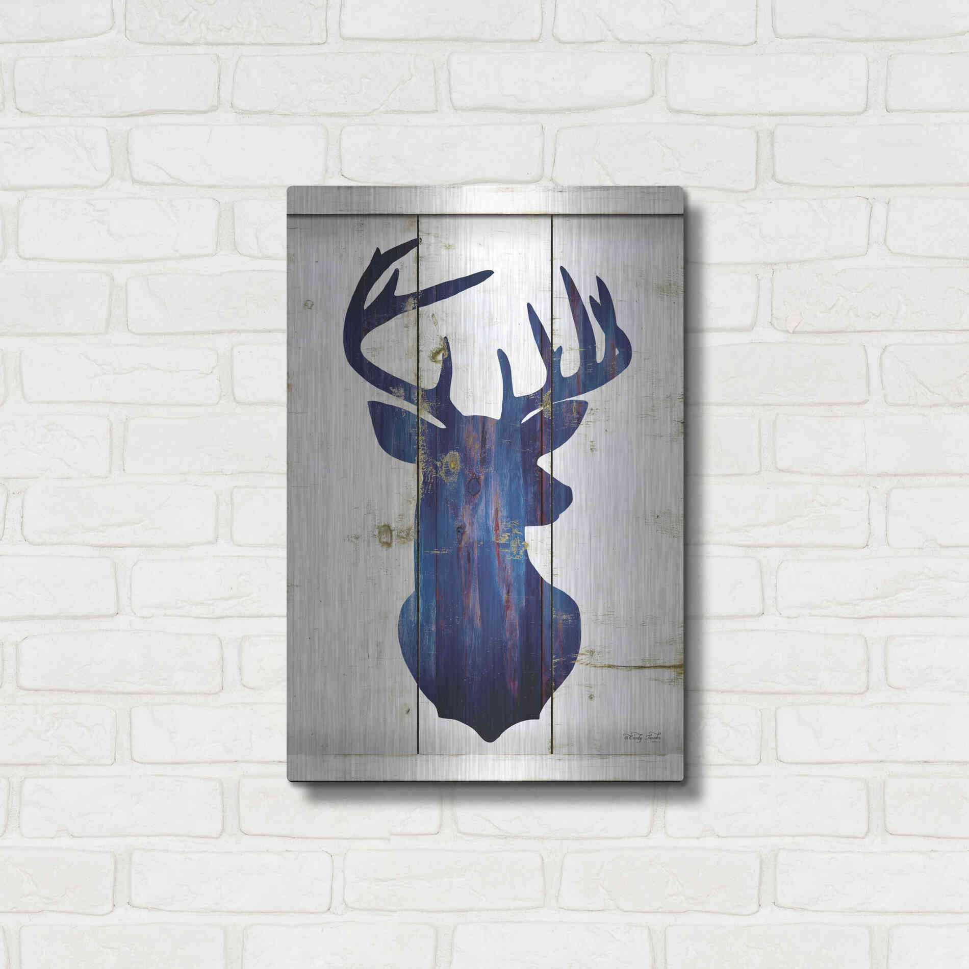 Luxe Metal Art 'Midnight Blue Deer III' by Cindy Jacobs, Metal Wall Art,16x24