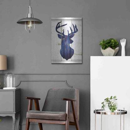 Luxe Metal Art 'Midnight Blue Deer III' by Cindy Jacobs, Metal Wall Art,16x24