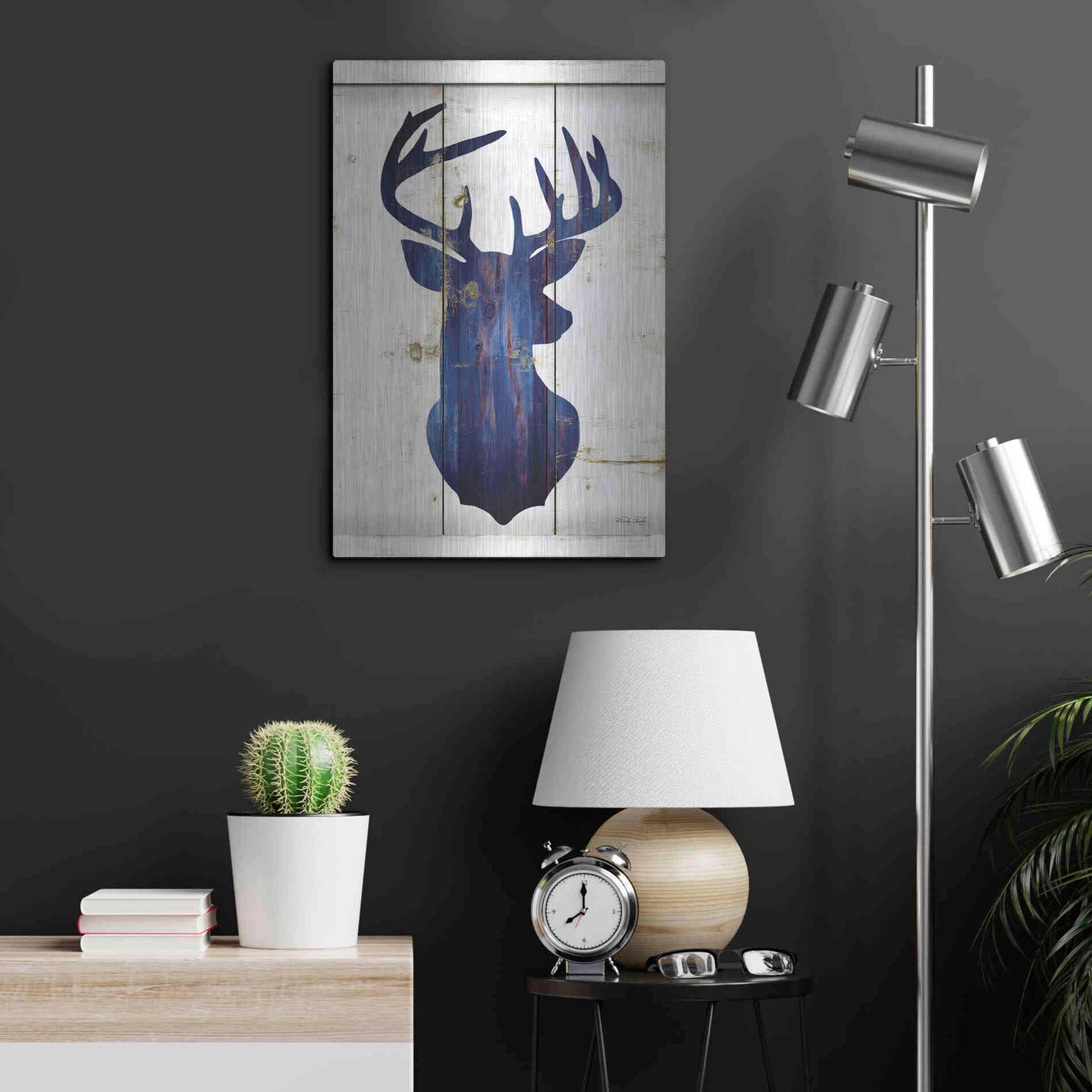 Luxe Metal Art 'Midnight Blue Deer III' by Cindy Jacobs, Metal Wall Art,16x24