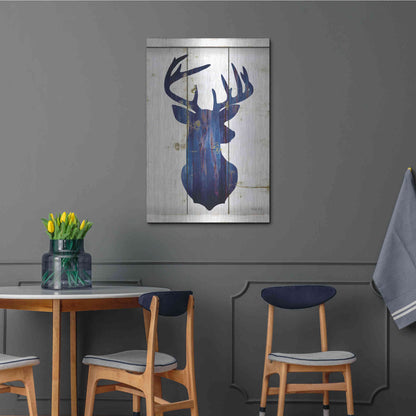 Luxe Metal Art 'Midnight Blue Deer III' by Cindy Jacobs, Metal Wall Art,24x36