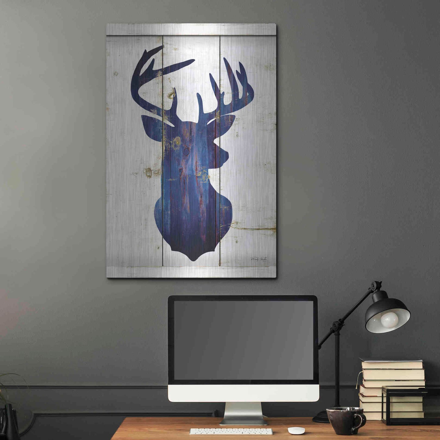 Luxe Metal Art 'Midnight Blue Deer III' by Cindy Jacobs, Metal Wall Art,24x36