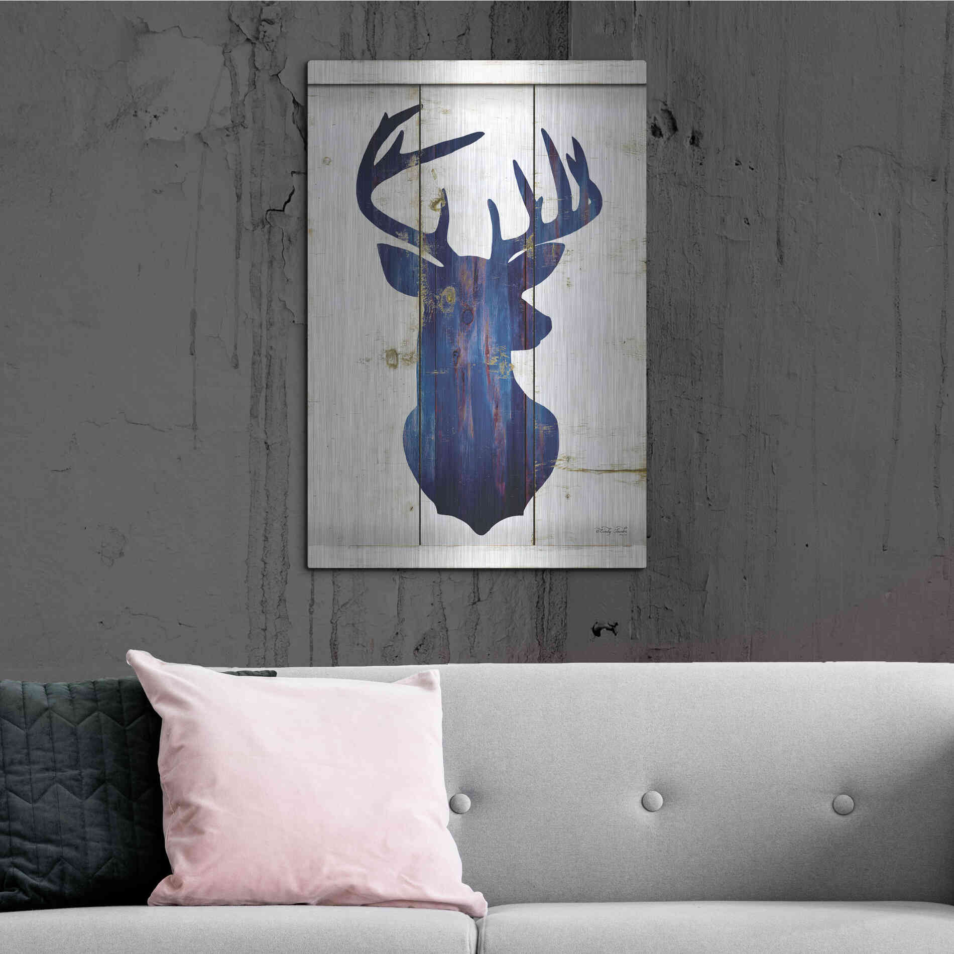 Luxe Metal Art 'Midnight Blue Deer III' by Cindy Jacobs, Metal Wall Art,24x36