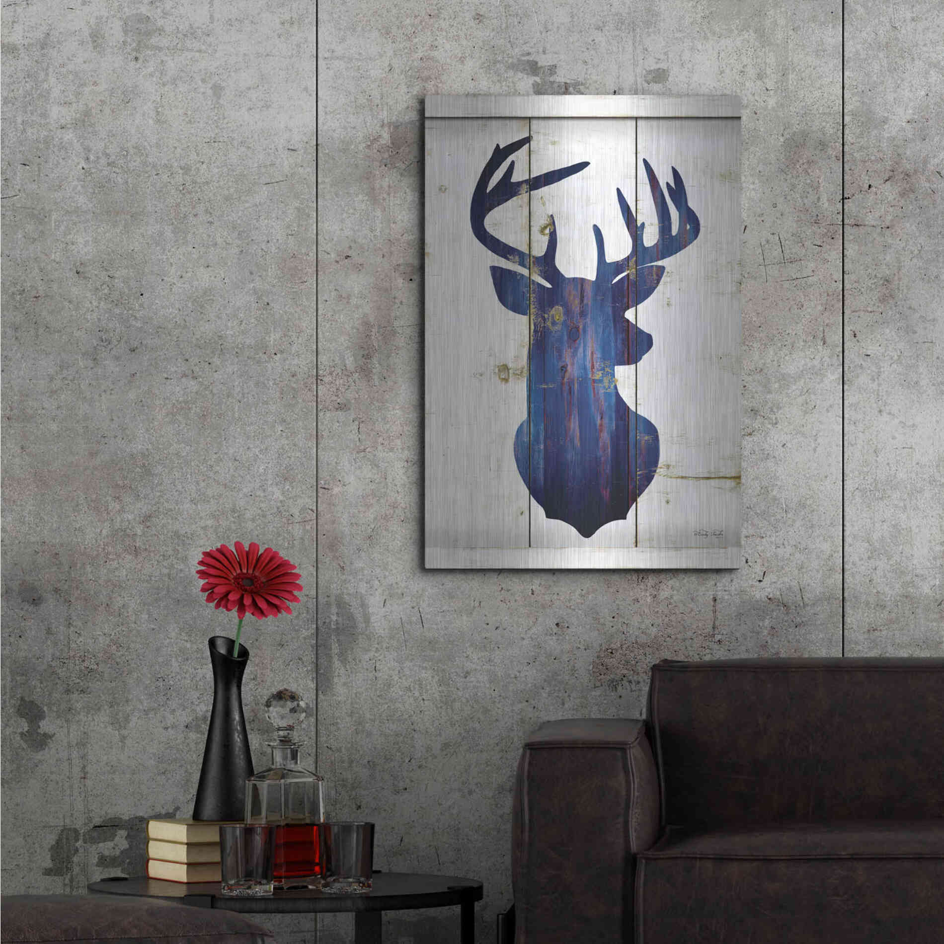 Luxe Metal Art 'Midnight Blue Deer III' by Cindy Jacobs, Metal Wall Art,24x36