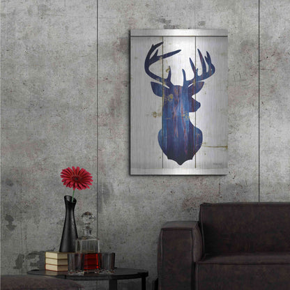 Luxe Metal Art 'Midnight Blue Deer III' by Cindy Jacobs, Metal Wall Art,24x36