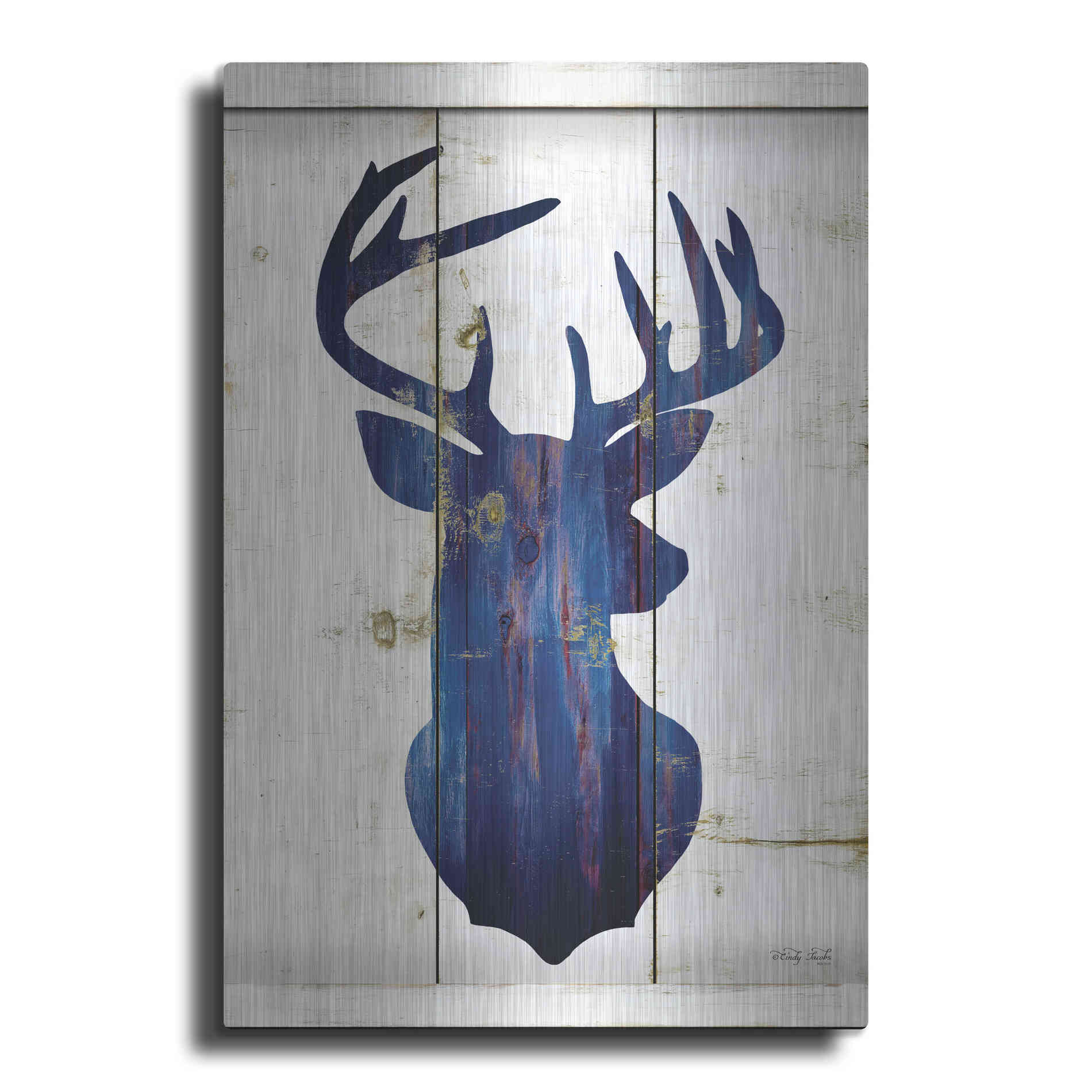 Luxe Metal Art 'Midnight Blue Deer III' by Cindy Jacobs, Metal Wall Art