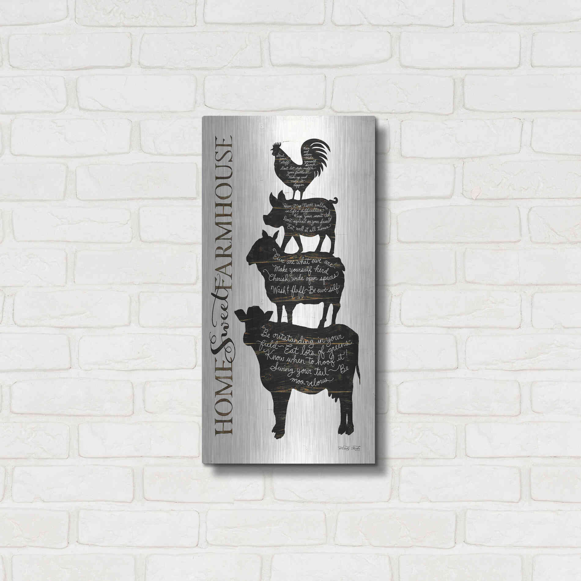 Luxe Metal Art 'Home Sweet Farmhouse' by Cindy Jacobs, Metal Wall Art,12x24