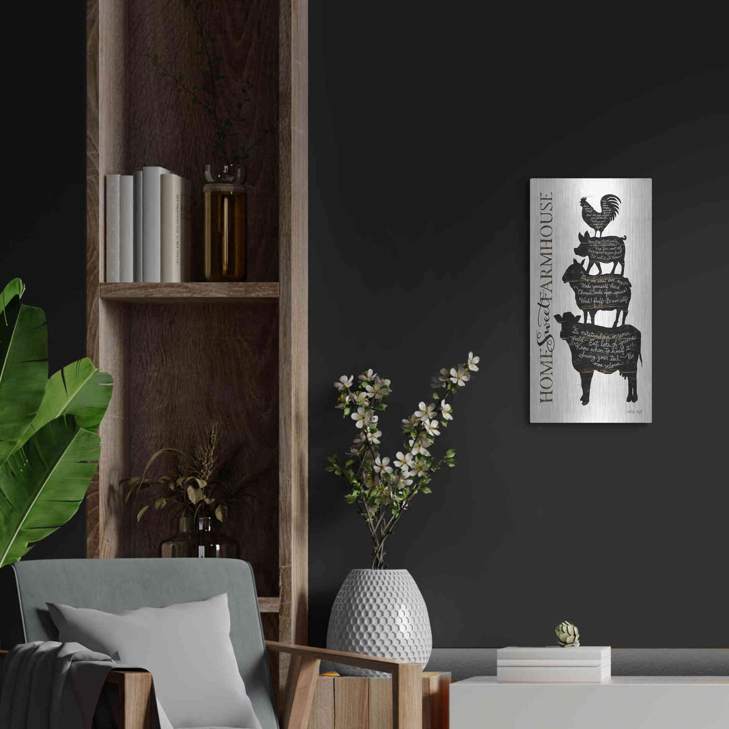 Luxe Metal Art 'Home Sweet Farmhouse' by Cindy Jacobs, Metal Wall Art,12x24