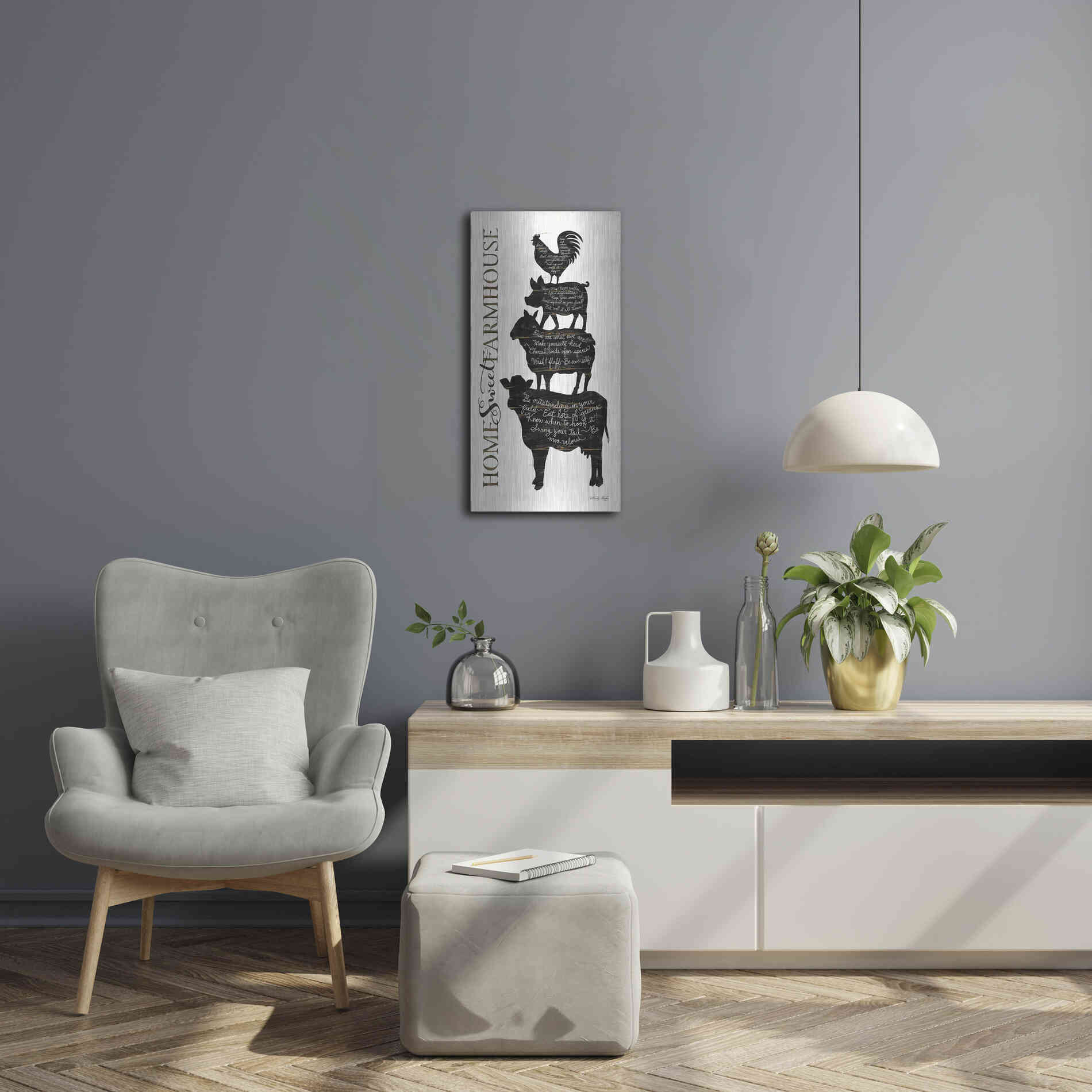 Luxe Metal Art 'Home Sweet Farmhouse' by Cindy Jacobs, Metal Wall Art,12x24