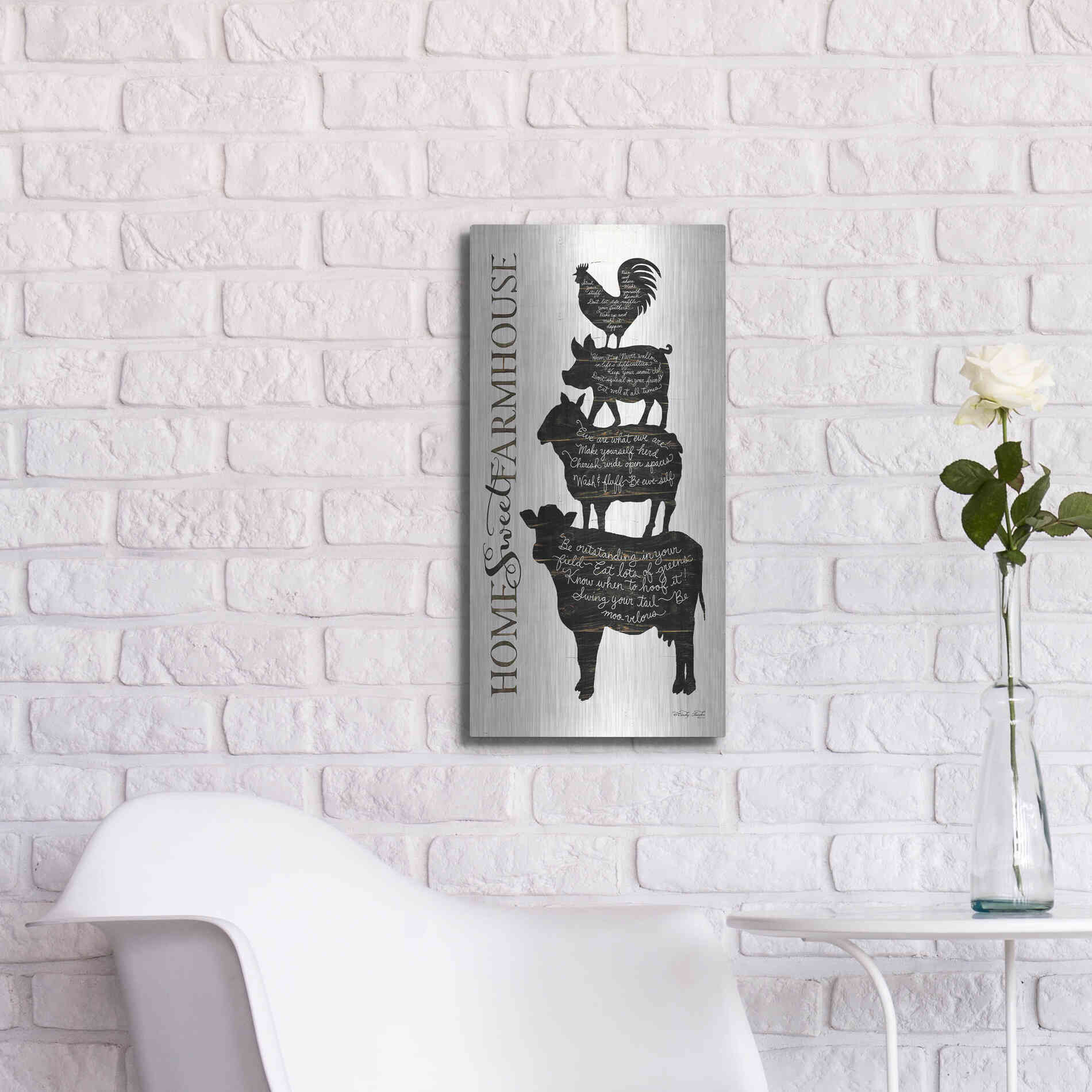 Luxe Metal Art 'Home Sweet Farmhouse' by Cindy Jacobs, Metal Wall Art,12x24