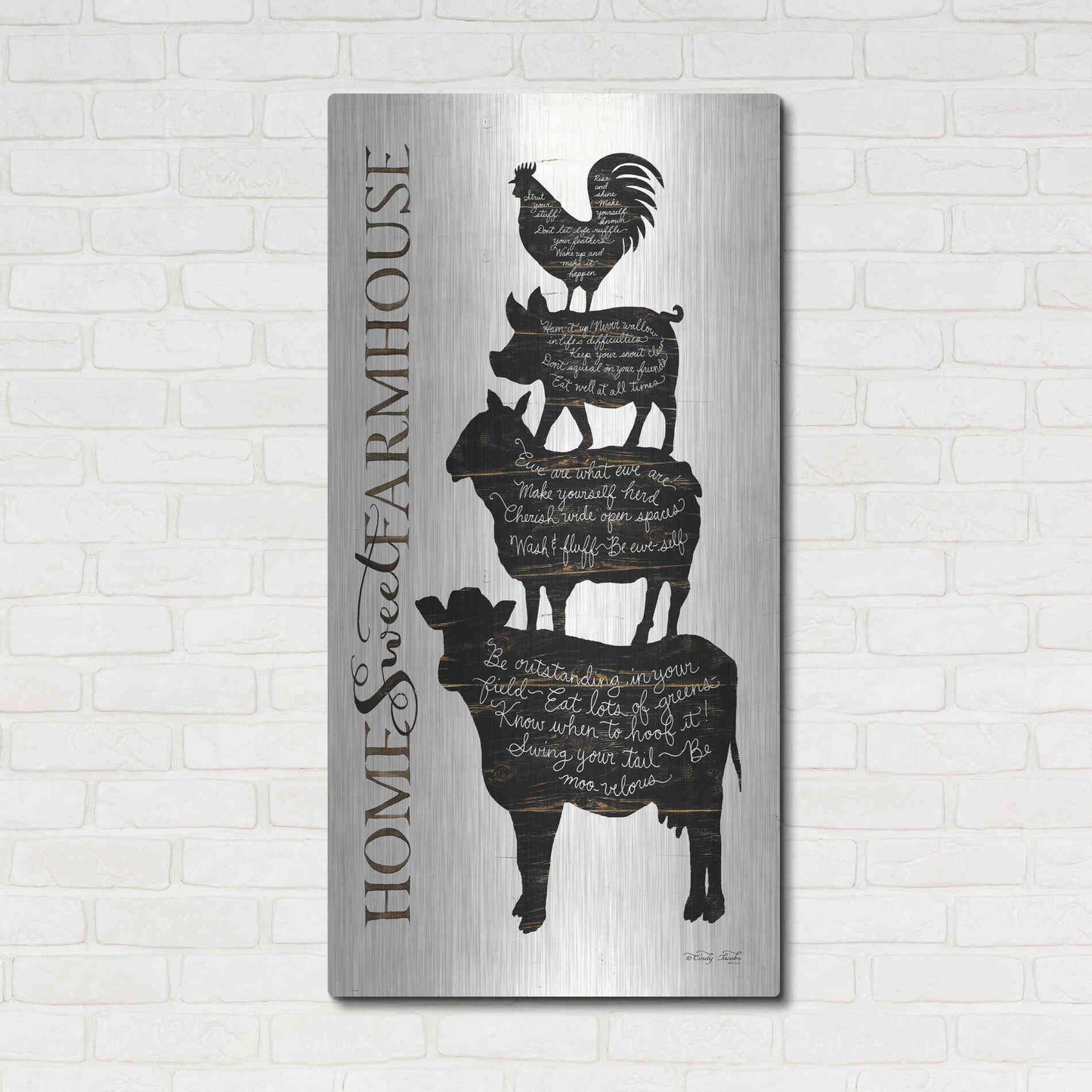 Luxe Metal Art 'Home Sweet Farmhouse' by Cindy Jacobs, Metal Wall Art,24x48