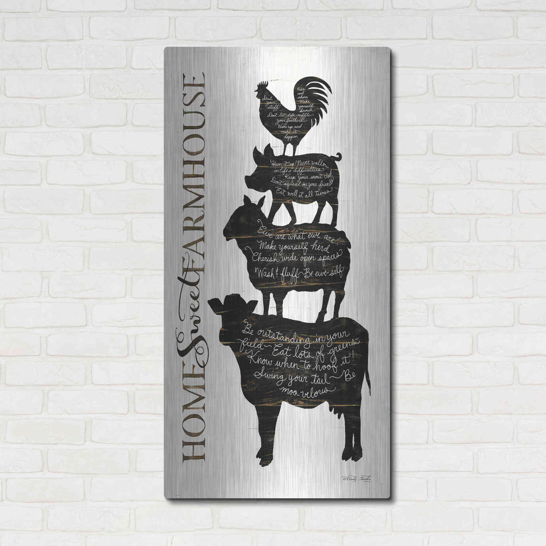 Luxe Metal Art 'Home Sweet Farmhouse' by Cindy Jacobs, Metal Wall Art,24x48