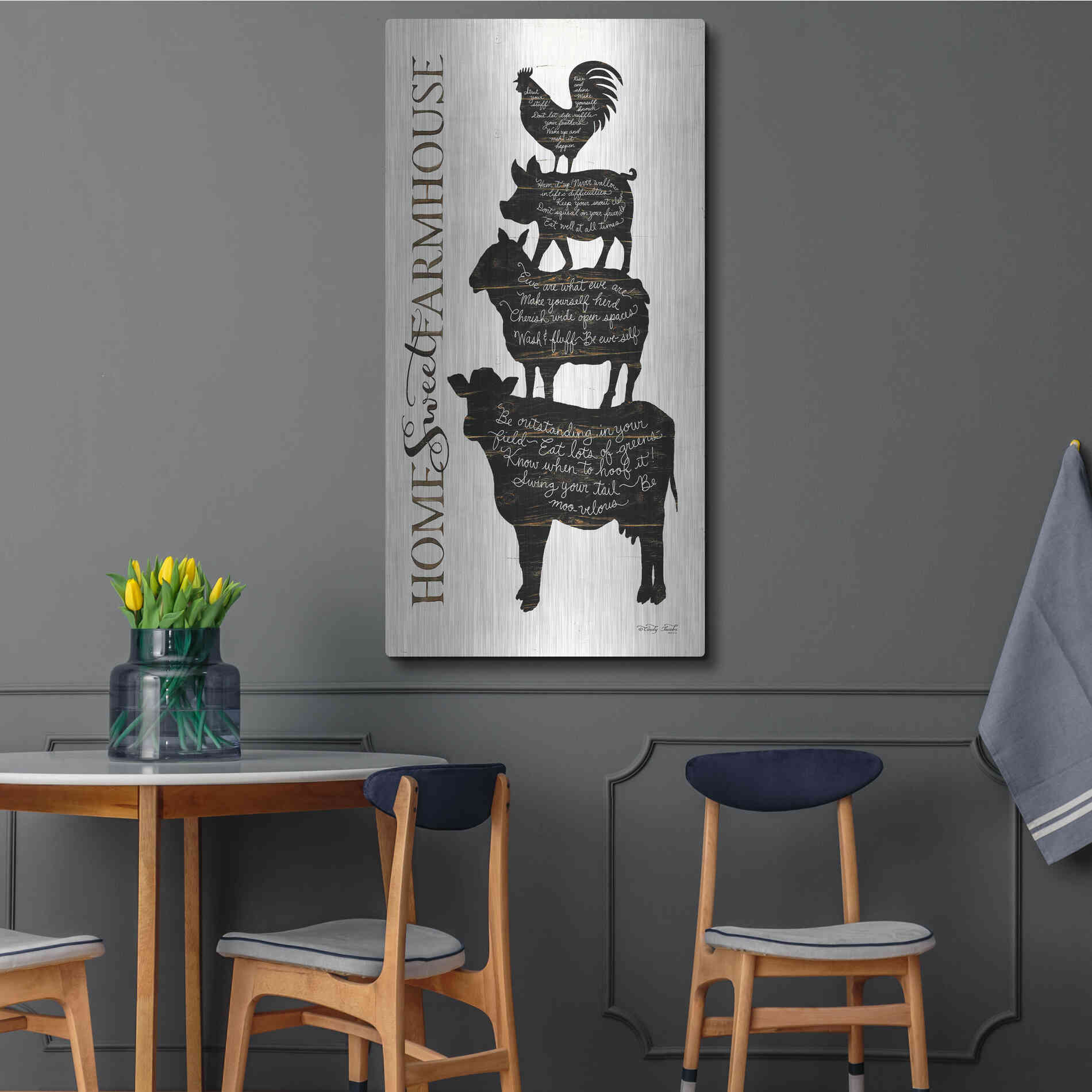 Luxe Metal Art 'Home Sweet Farmhouse' by Cindy Jacobs, Metal Wall Art,24x48