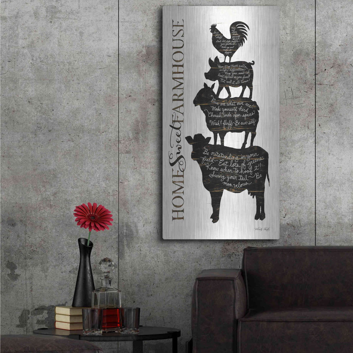 Luxe Metal Art 'Home Sweet Farmhouse' by Cindy Jacobs, Metal Wall Art,24x48