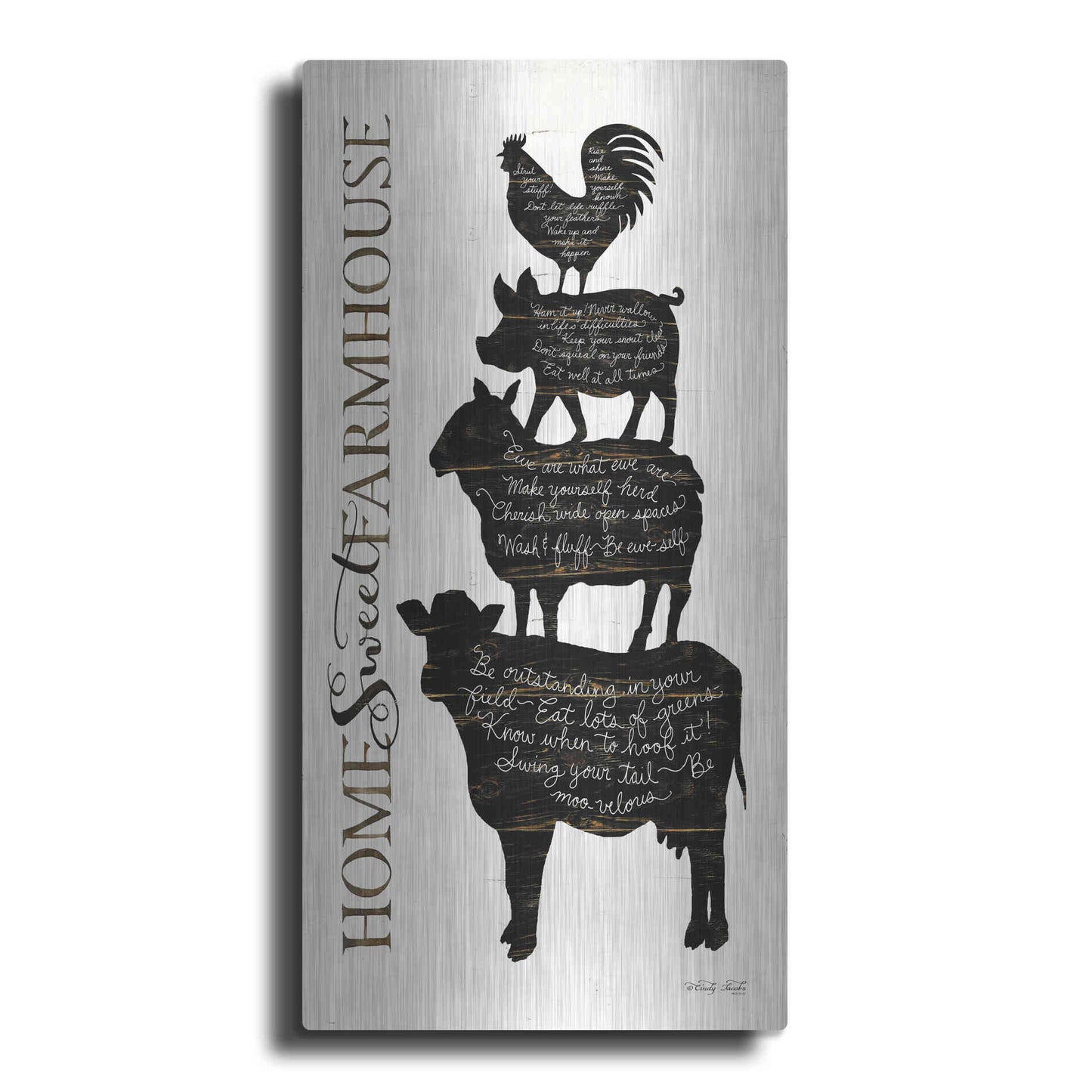 Luxe Metal Art 'Home Sweet Farmhouse' by Cindy Jacobs, Metal Wall Art