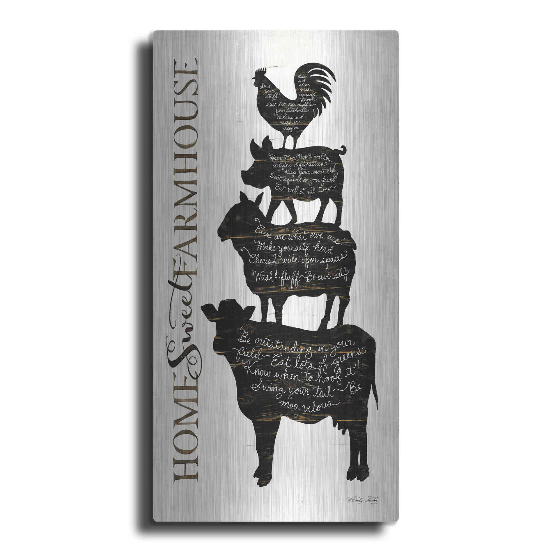 Luxe Metal Art 'Home Sweet Farmhouse' by Cindy Jacobs, Metal Wall Art