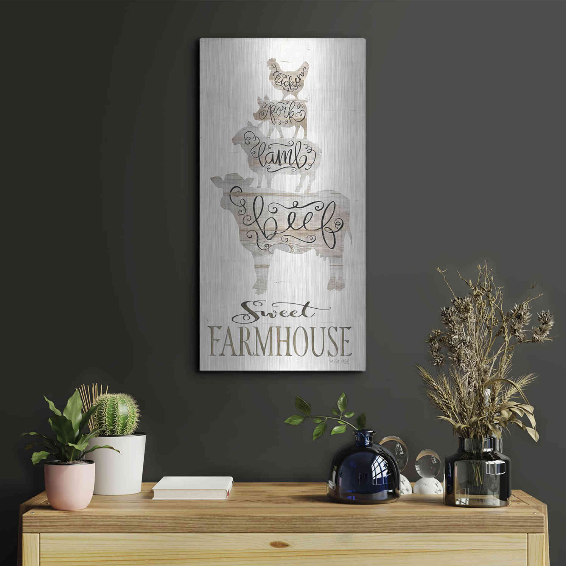 Luxe Metal Art 'Sweet Farmhouse' by Cindy Jacobs, Metal Wall Art,12x24