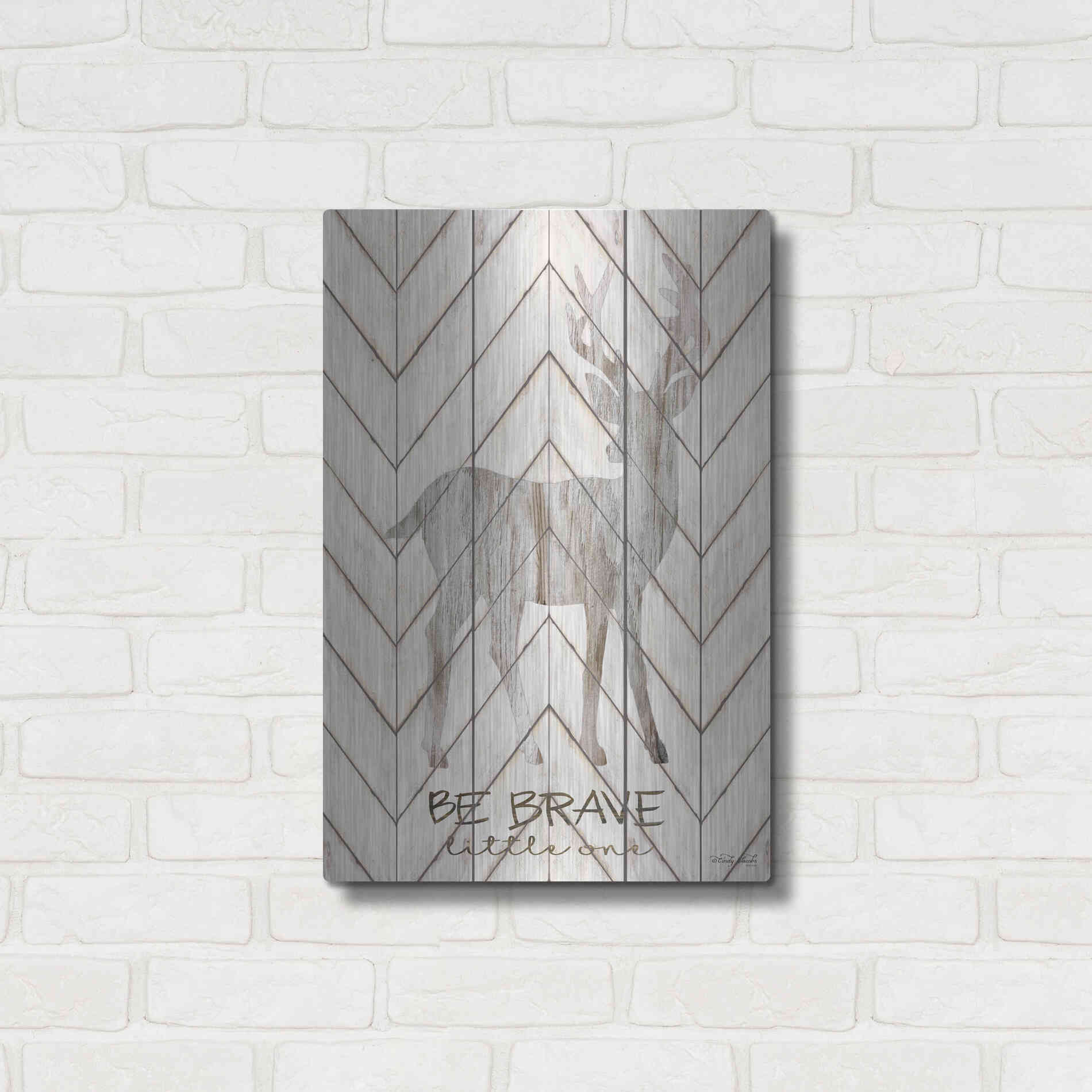 Luxe Metal Art 'Be Brave Little One Deer' by Cindy Jacobs, Metal Wall Art,16x24