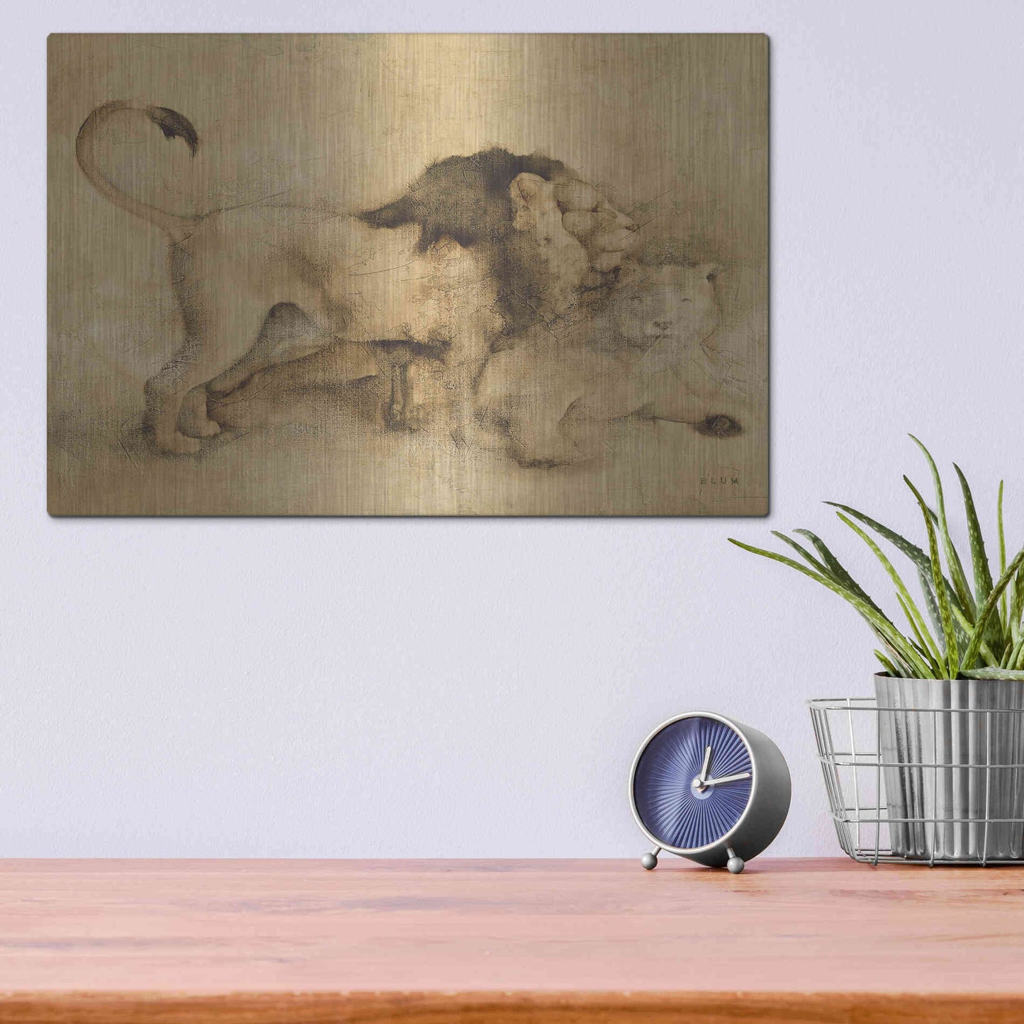 Luxe Metal Art 'Global Lions Light Crop' by Cheri Blum, Metal Wall Art,16x12