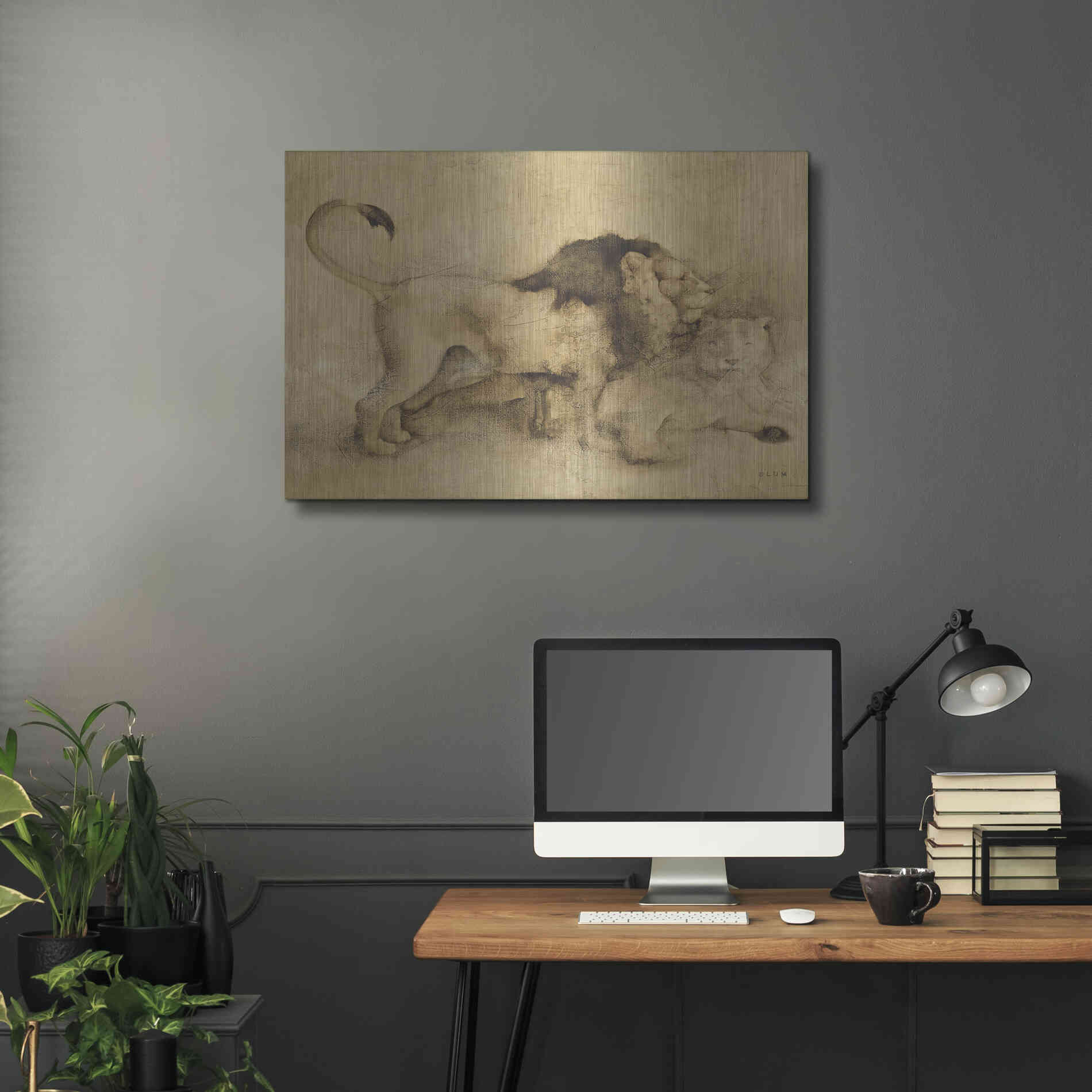 Luxe Metal Art 'Global Lions Light Crop' by Cheri Blum, Metal Wall Art,36x24