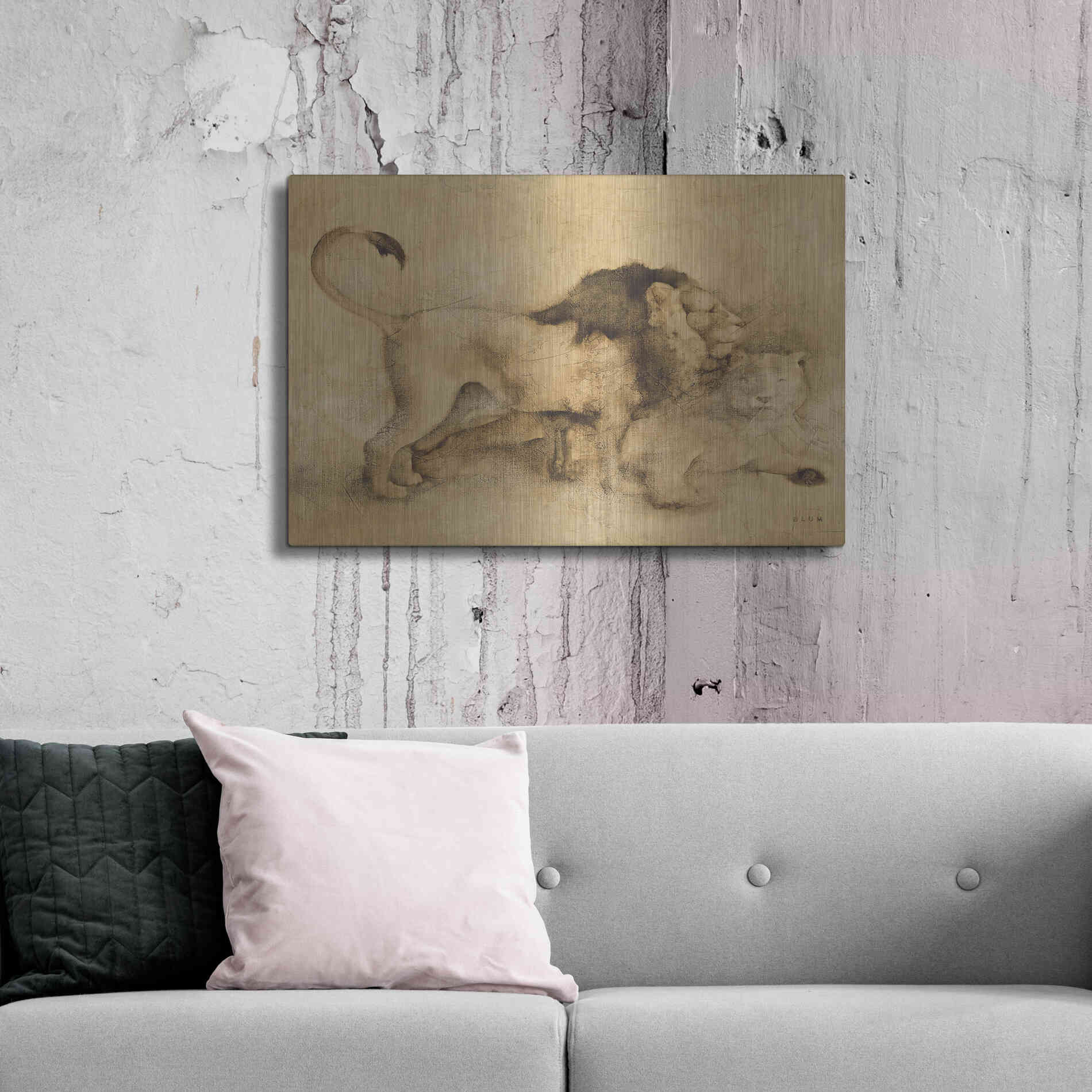 Luxe Metal Art 'Global Lions Light Crop' by Cheri Blum, Metal Wall Art,36x24