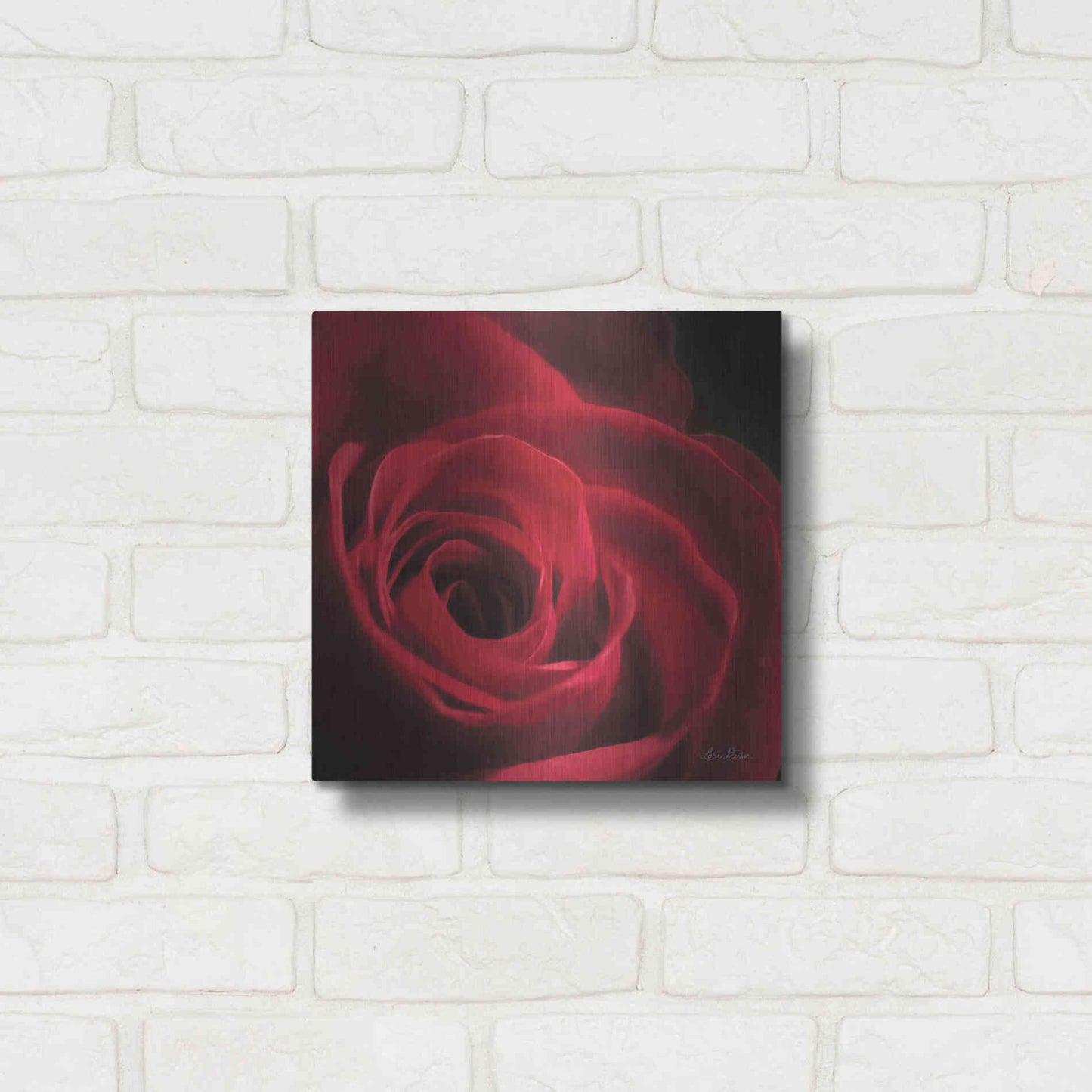 Luxe Metal Art 'The Red Rose I' by Lori Deiter, Metal Wall Art,12x12