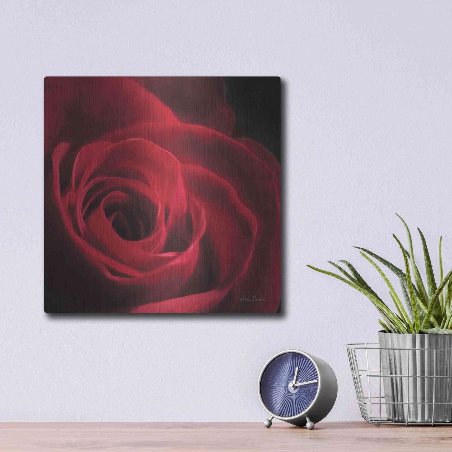 Luxe Metal Art 'The Red Rose I' by Lori Deiter, Metal Wall Art,12x12