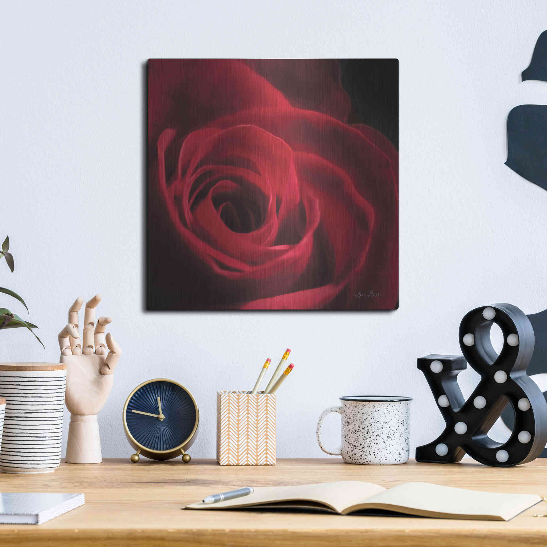 Luxe Metal Art 'The Red Rose I' by Lori Deiter, Metal Wall Art,12x12