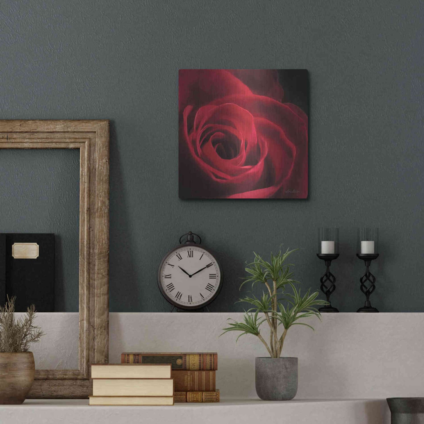 Luxe Metal Art 'The Red Rose I' by Lori Deiter, Metal Wall Art,12x12