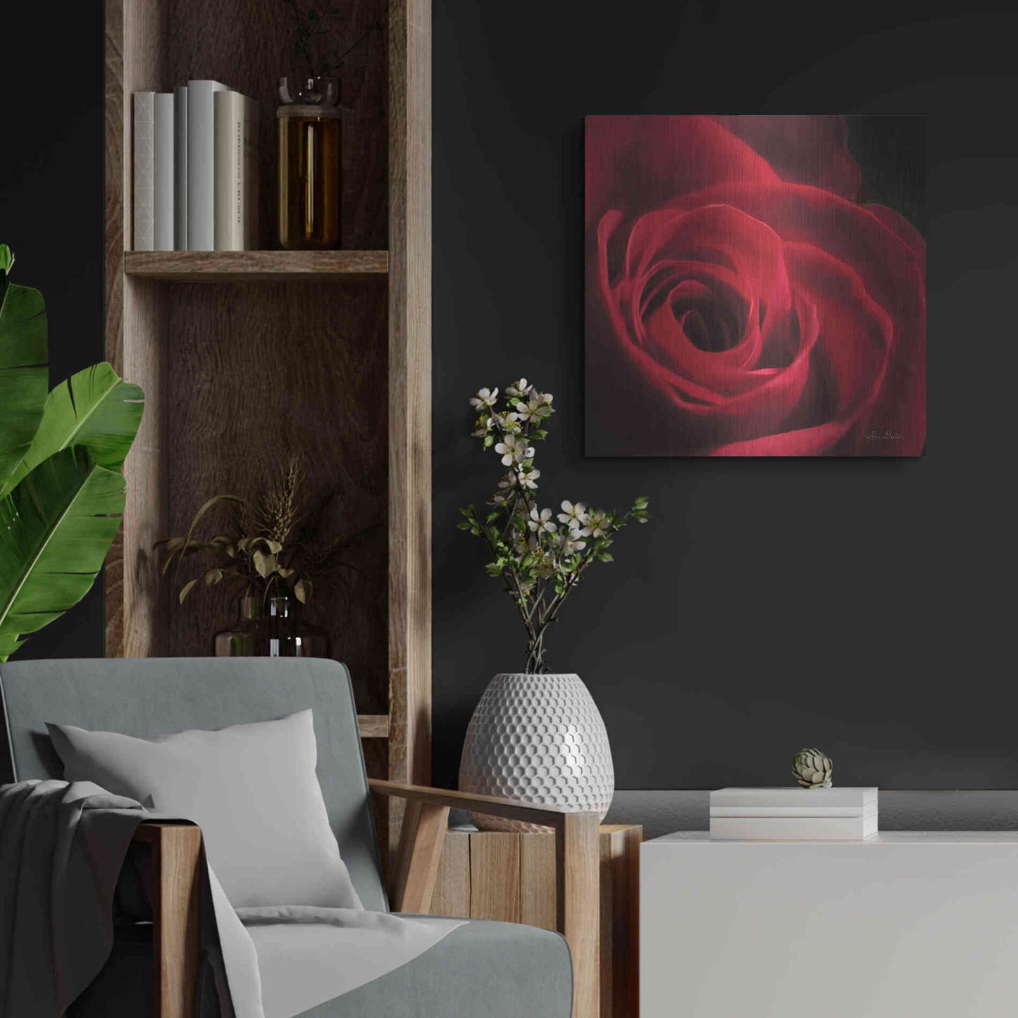 Luxe Metal Art 'The Red Rose I' by Lori Deiter, Metal Wall Art,24x24