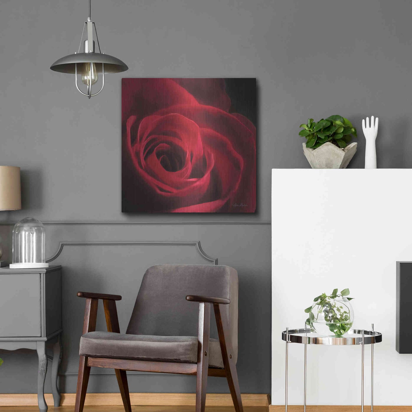 Luxe Metal Art 'The Red Rose I' by Lori Deiter, Metal Wall Art,24x24