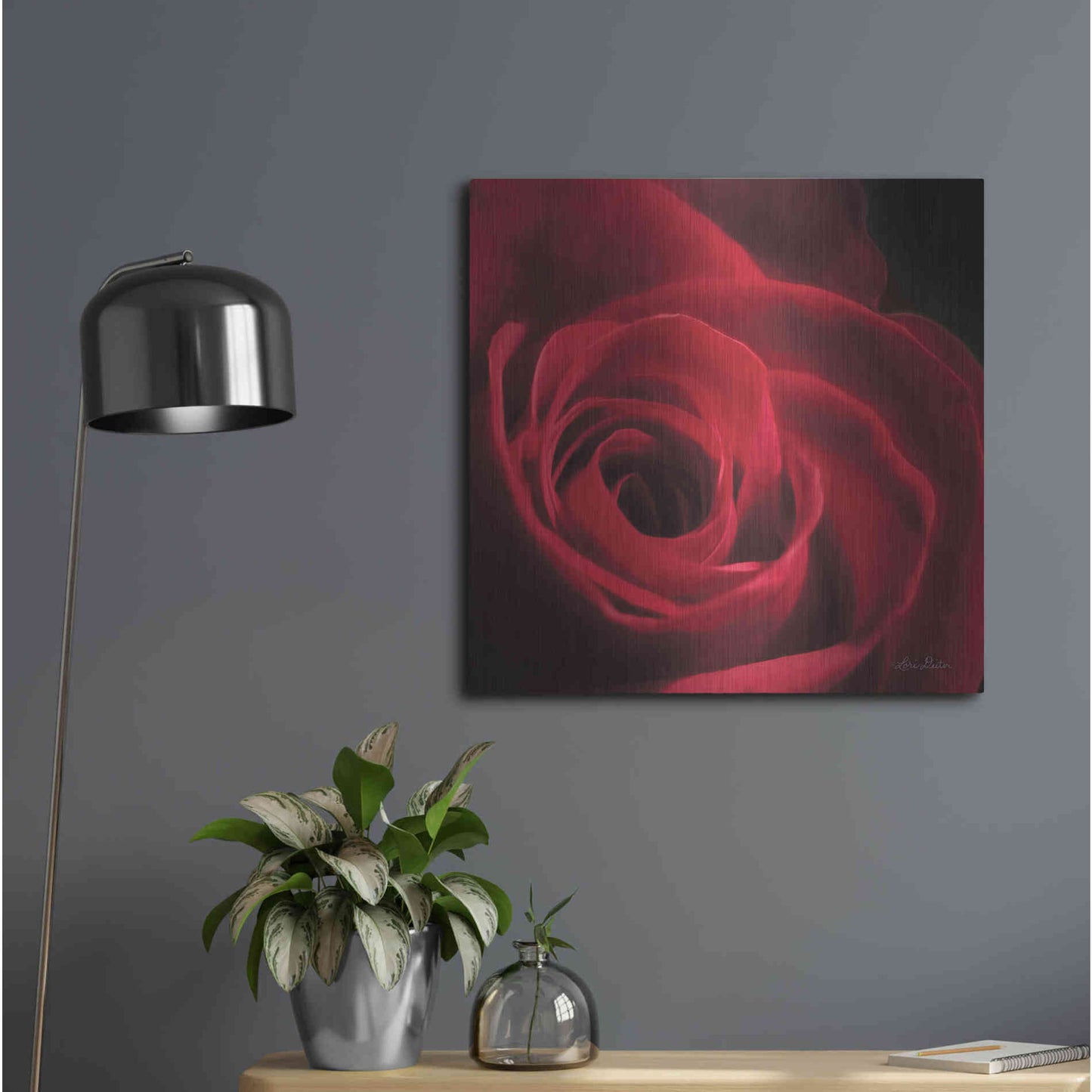 Luxe Metal Art 'The Red Rose I' by Lori Deiter, Metal Wall Art,24x24