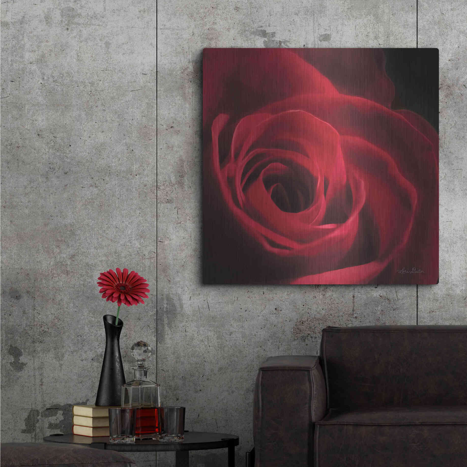 Luxe Metal Art 'The Red Rose I' by Lori Deiter, Metal Wall Art,36x36