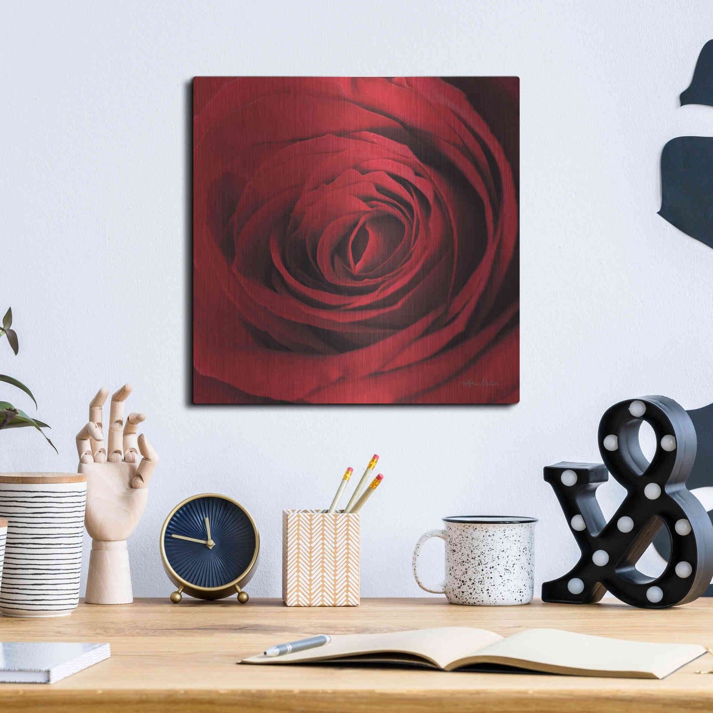 Luxe Metal Art 'The Red Rose II' by Lori Deiter, Metal Wall Art,12x12