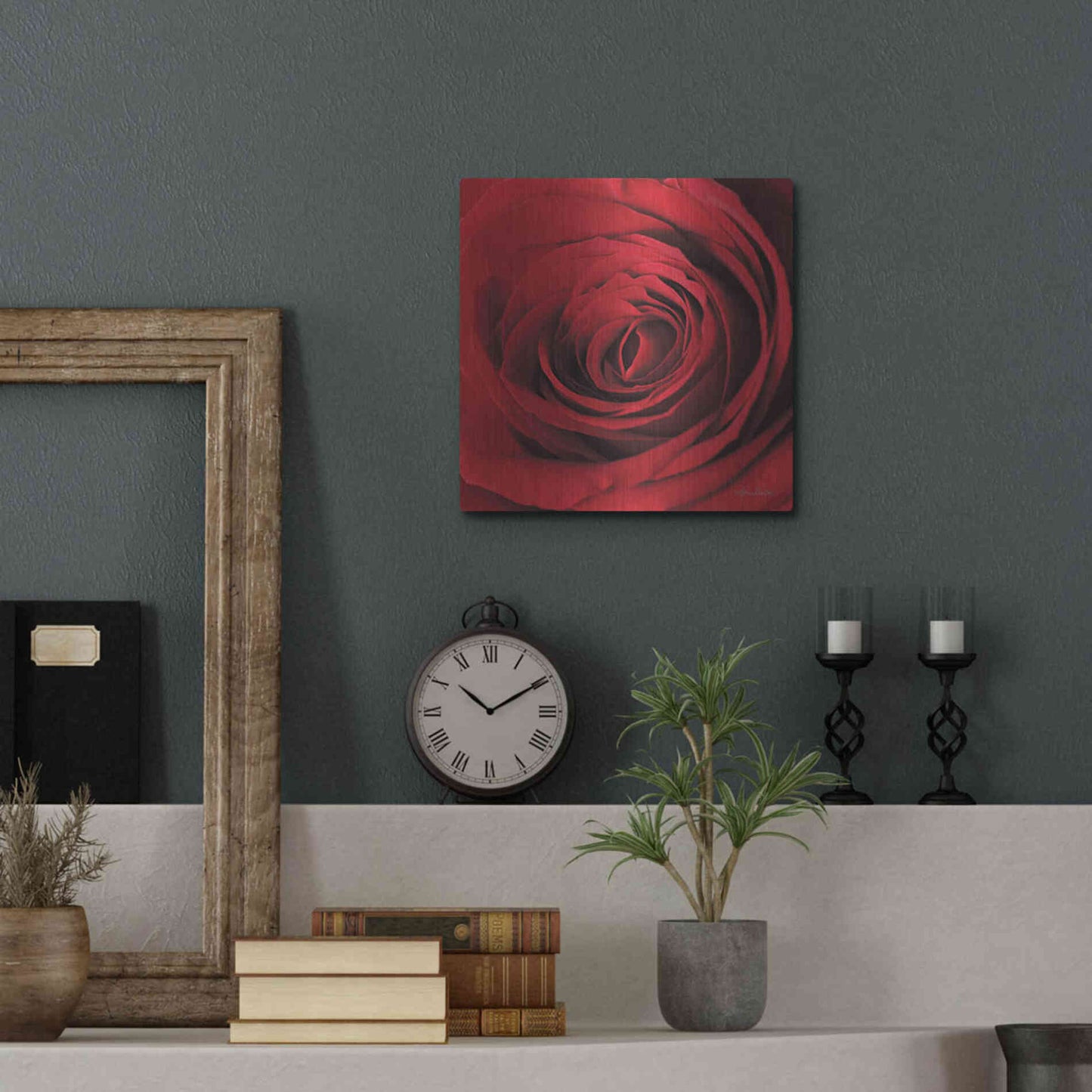 Luxe Metal Art 'The Red Rose II' by Lori Deiter, Metal Wall Art,12x12