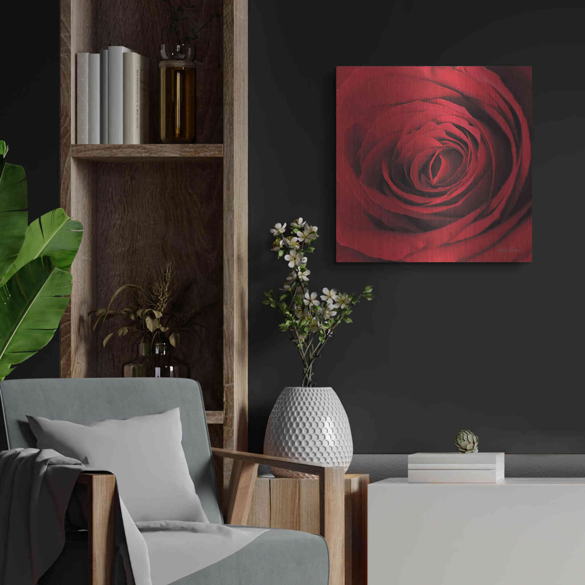 Luxe Metal Art 'The Red Rose II' by Lori Deiter, Metal Wall Art,24x24