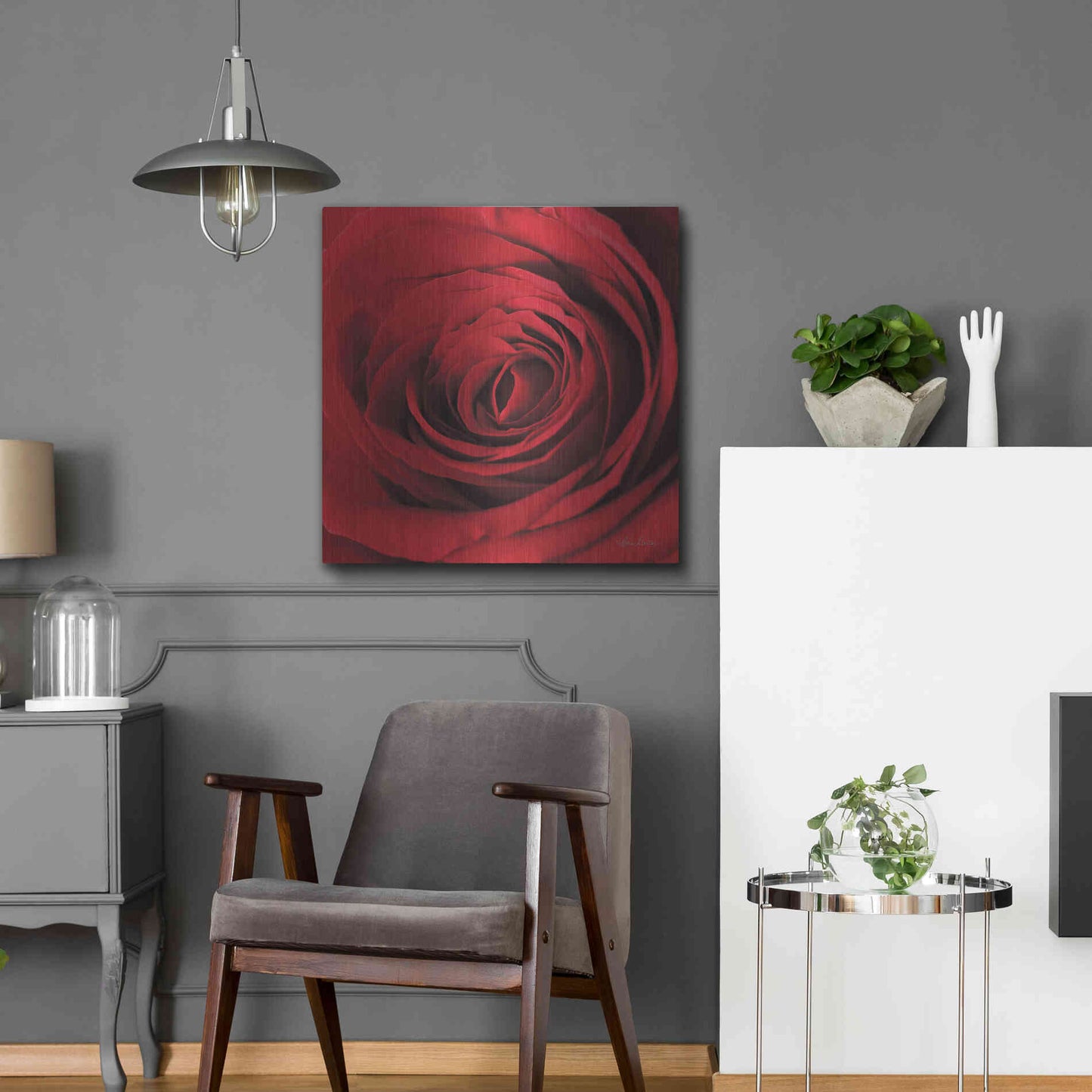 Luxe Metal Art 'The Red Rose II' by Lori Deiter, Metal Wall Art,24x24