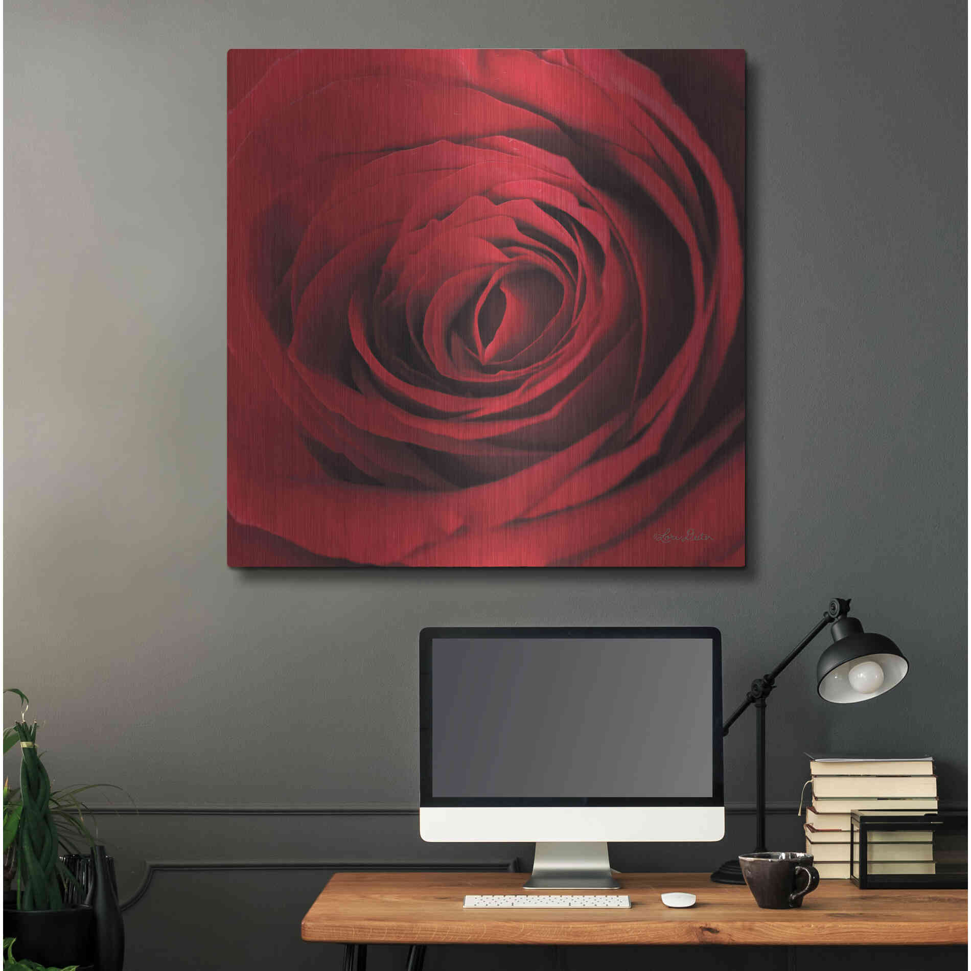 Luxe Metal Art 'The Red Rose II' by Lori Deiter, Metal Wall Art,36x36