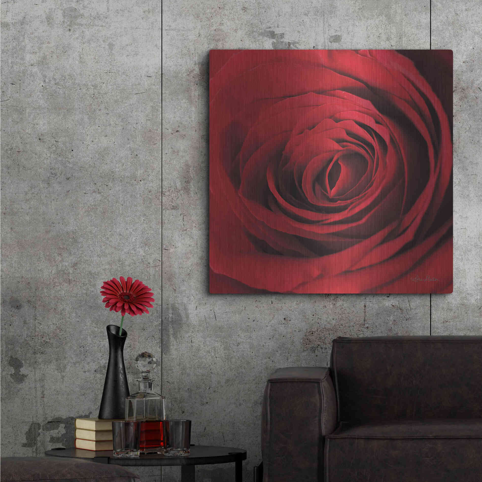 Luxe Metal Art 'The Red Rose II' by Lori Deiter, Metal Wall Art,36x36